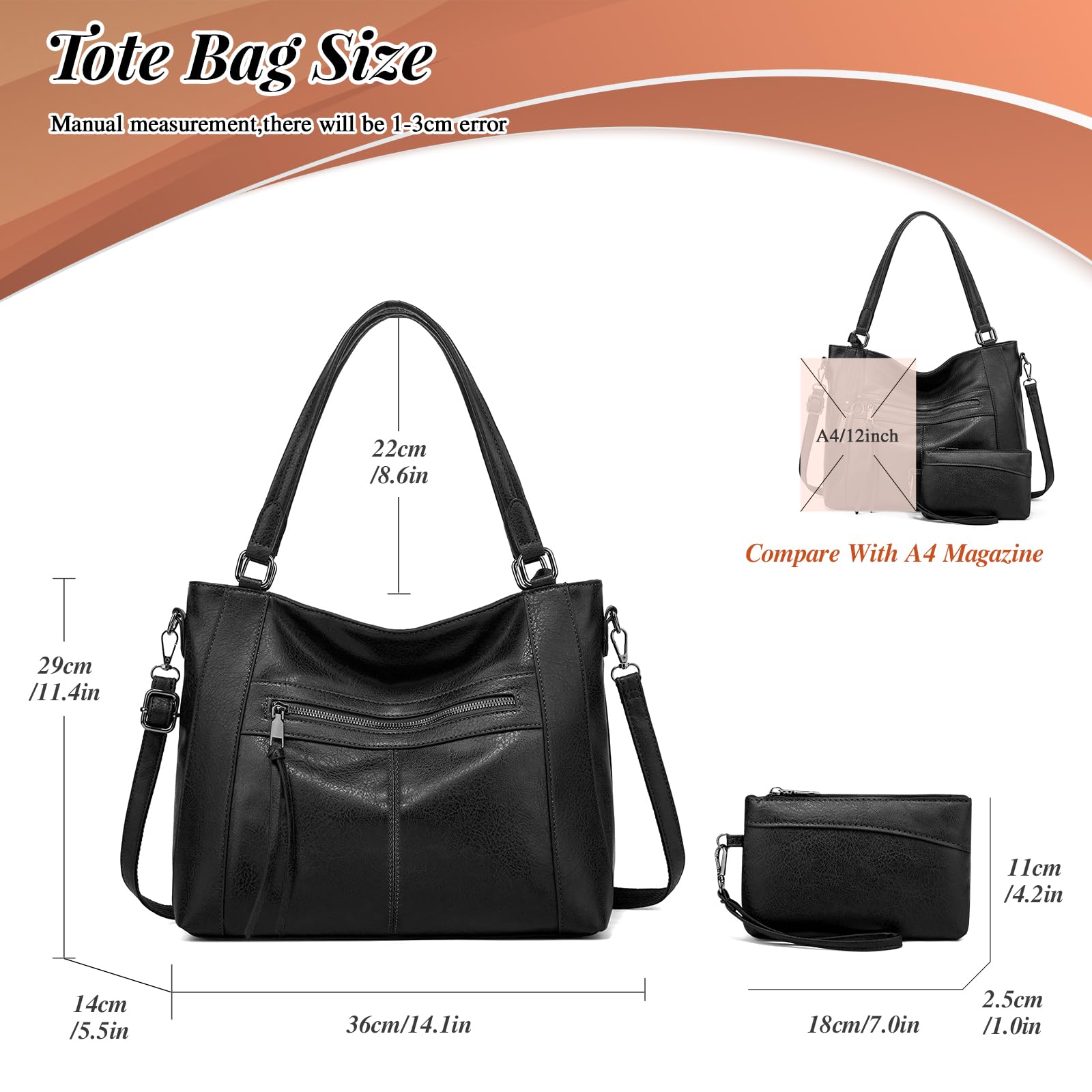BAIGIO Bolso de Mano para Mujer Bolso de Hombro Bolso Tote de Cuero PU con Gran Capacidad Impermeable Bolsa Cruzada Bolsa de Compras para Compras Viajes Trabajo Oficina Escuela