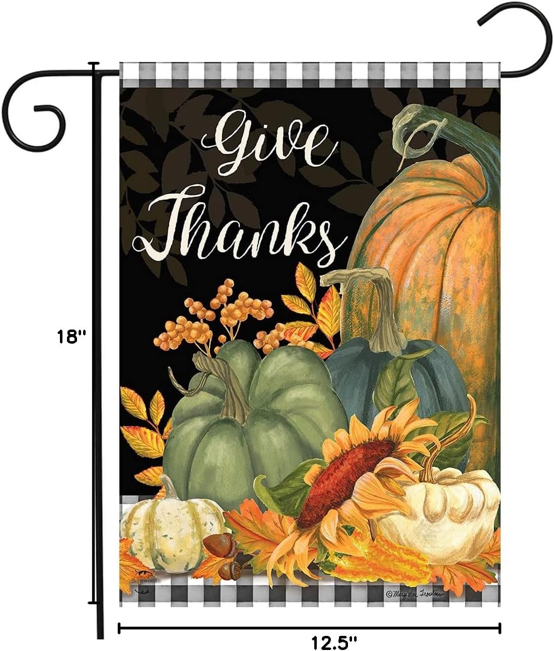 Briarwood Lane Fall Thanksgiving Garden Flag 12x18 For Outdoor Checkered Give Thanks Primitive For Thanksgiving Garden Flag Flags For Outside image 5