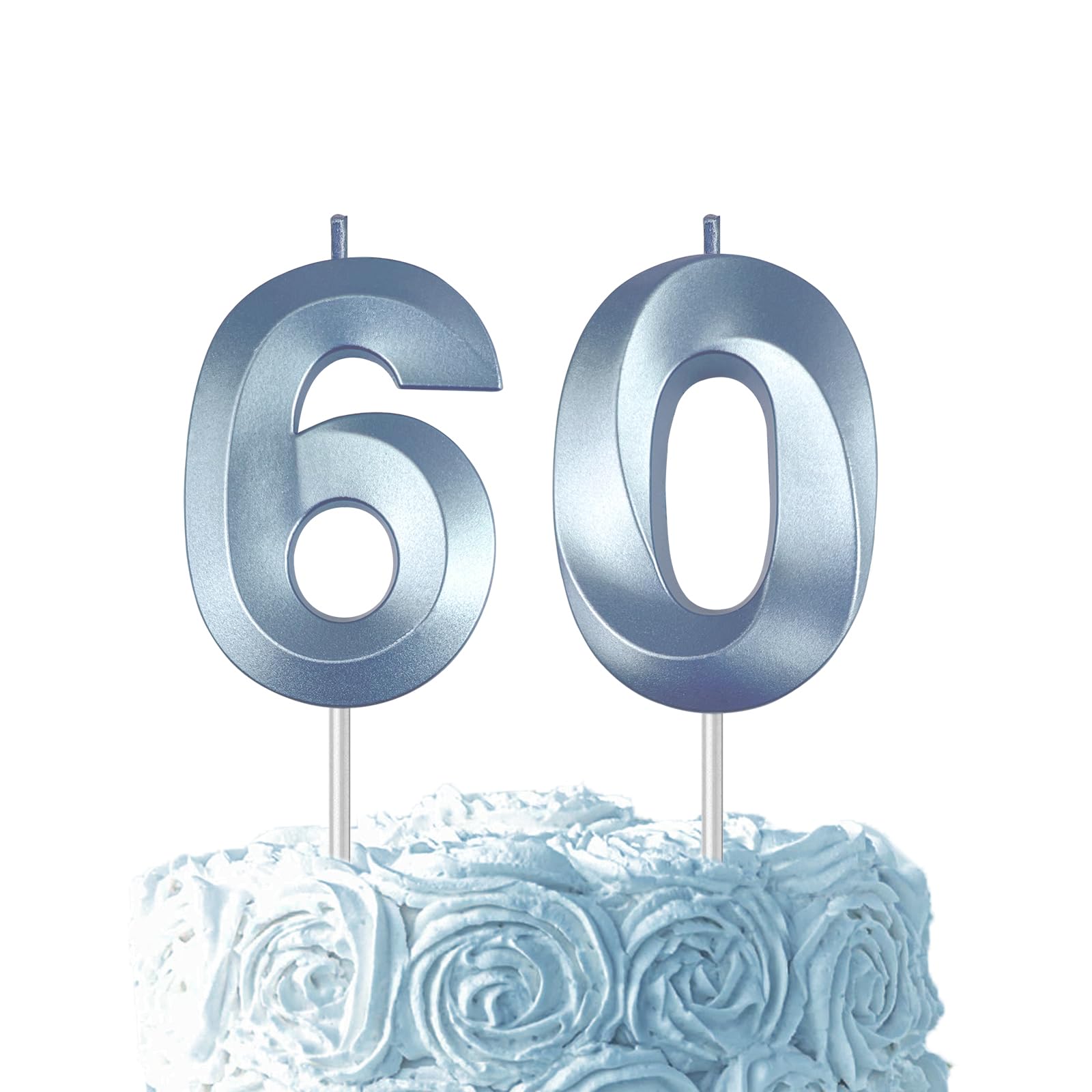 Blue Birthday Number 60 Candles for Wedding Party Cake Decorations