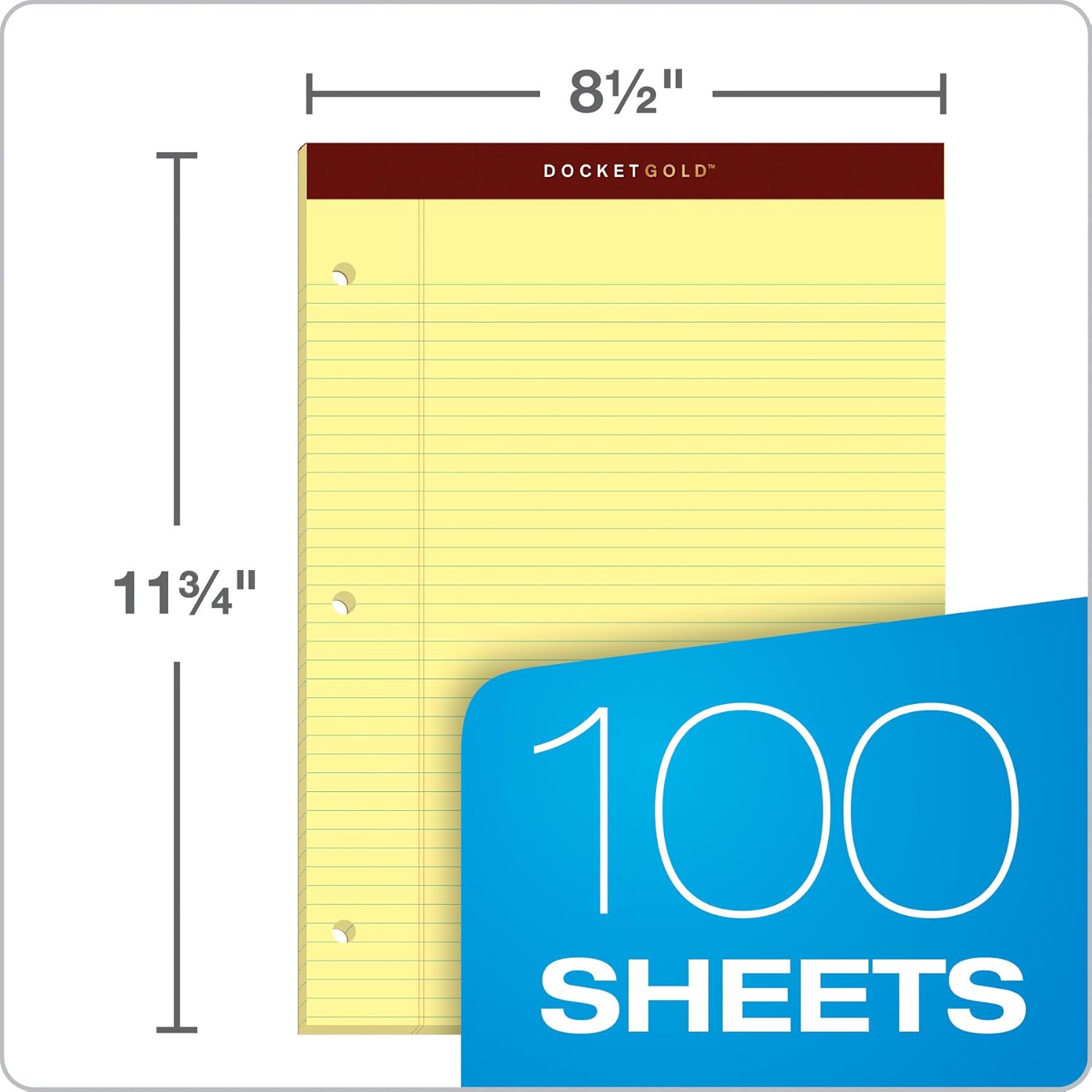 TOPS Legal Pads, 2 Pack, Premium Docket Gold Note Pads, 100 Narrow Ruled 8.5 x 11 Sheets, Thick Canary Yellow Paper with Extra Hard Back, 3 Hole Punched, 2X More Sheets, Proudly Made in the USA
