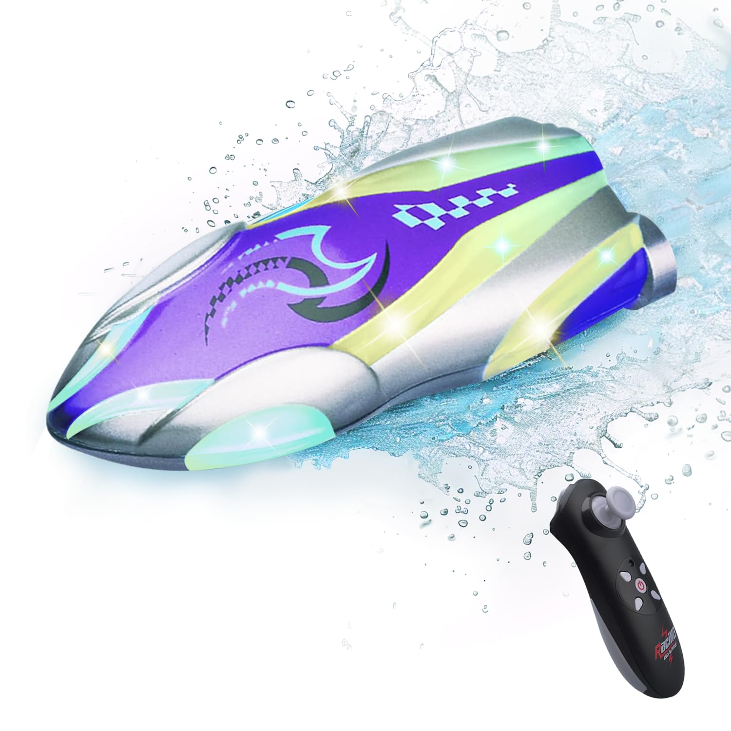 GoolRC Mini RC Boat, Remote Control Boat for Adults, 2.4GHz Stunt RC Racing Boats with 360° Flip and LED Lights for Bathtub, Pools and Lakes, Gift for Teens (Purple)