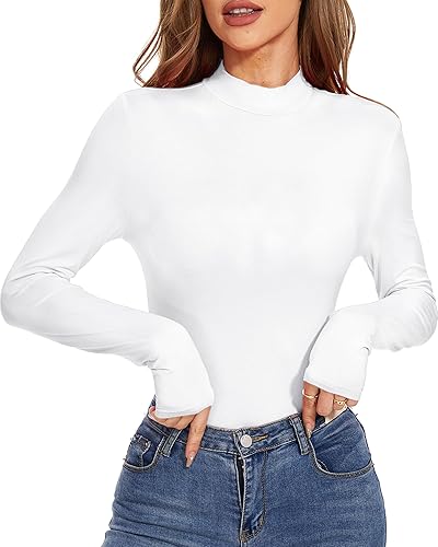 Miniatura 4 de Urvicor Mock Neck Tops for Women Long Sleeve Turtleneck Sexy Casual Fitted Fall Tee T Shirts Tshirts Blouse