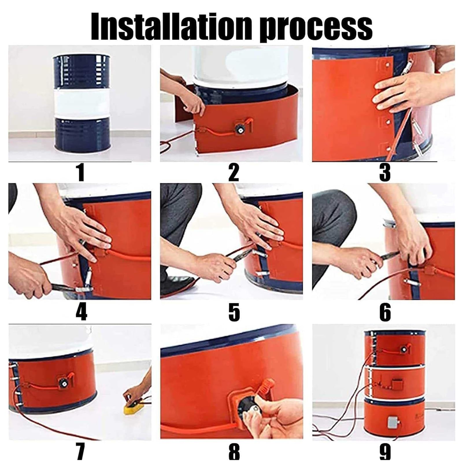 FAXIOAWA Silikonheizung DIY Ölfassheizung Fass Bandheizung Eimerheizung mit einstellbarem Thermostat Silikonkautschukheizung Öl-Gas-Tankheizung zum Heizen und Begleitheizung 250 * 1740 mm