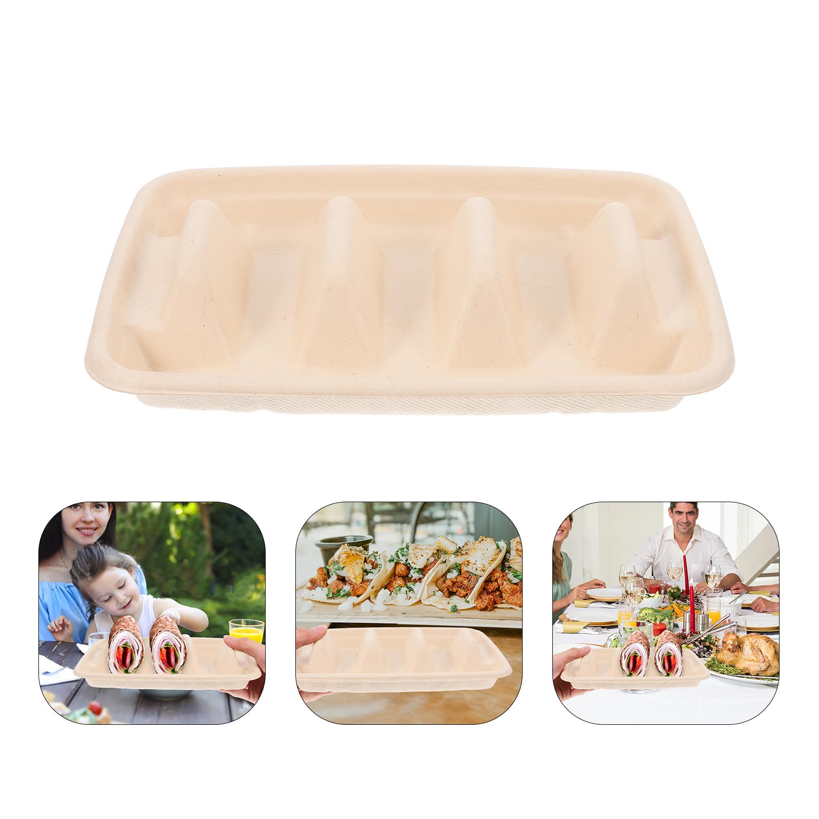 Scatole Porta Taco Monouso 50 Pezzi in Carta Beige | Tacos e Altri Cibi Simili, Leggere e Multiuso, Adatte a Cucina e Feste