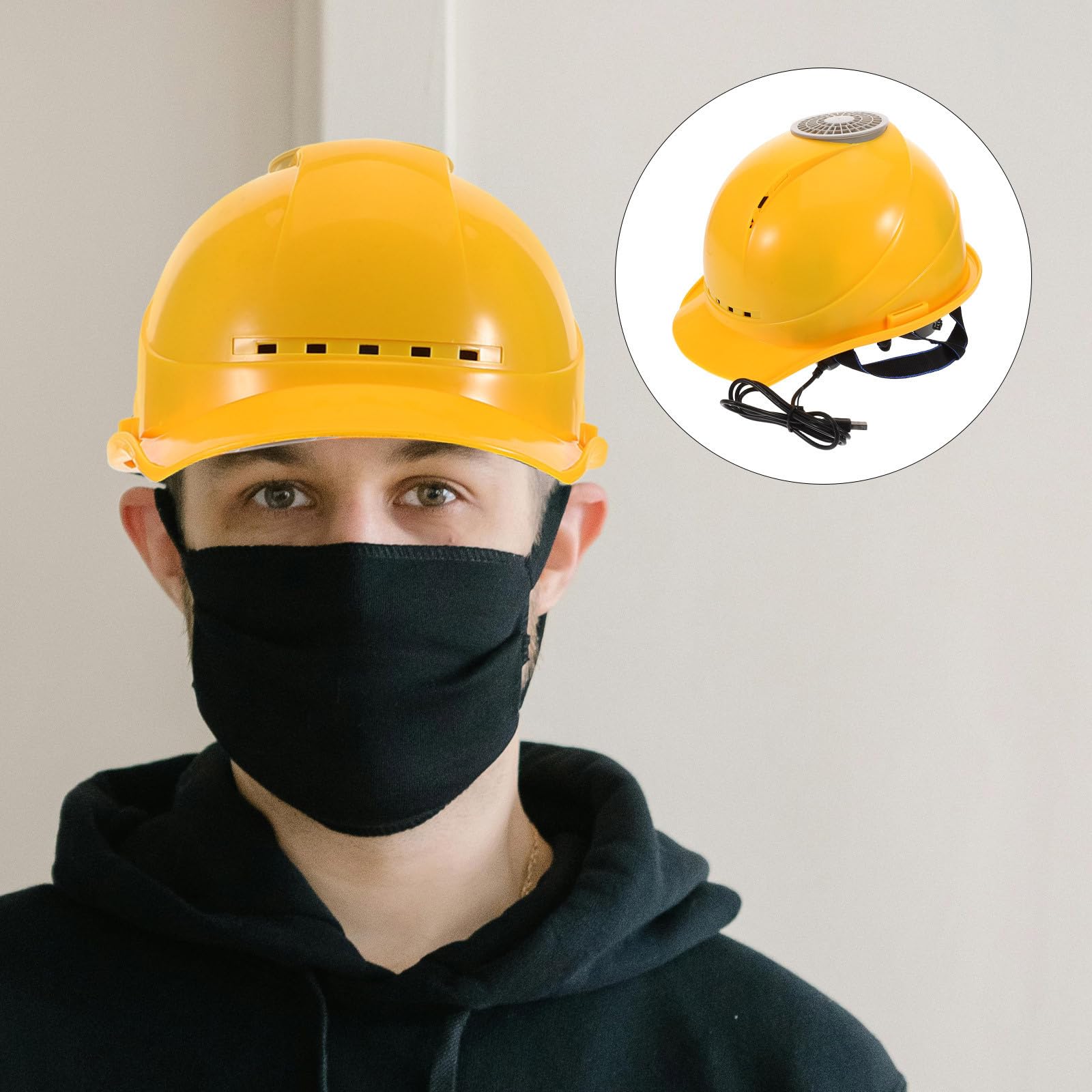 Casco de Construcción Amarillo Ventilador USB Decoracion Verano