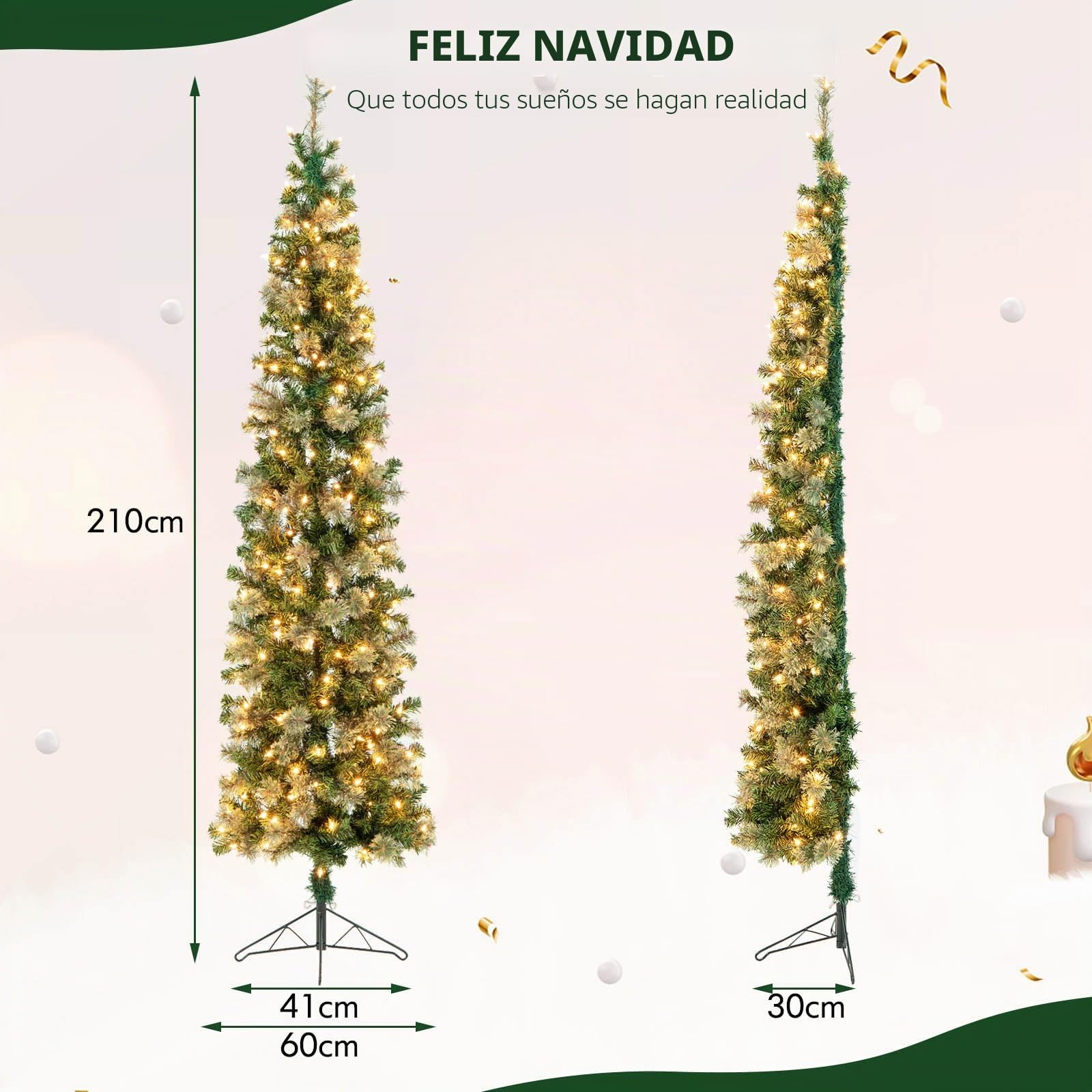 KOMFOTTEU 210 cm Árbol de Navidad Artificial con 150 Luces LED, Árbol Navideña con Soporte de Metal, Árbol Decorativo de Navidad con 450 Ramas de PVC, para Hogar, Tiendas, Oficina