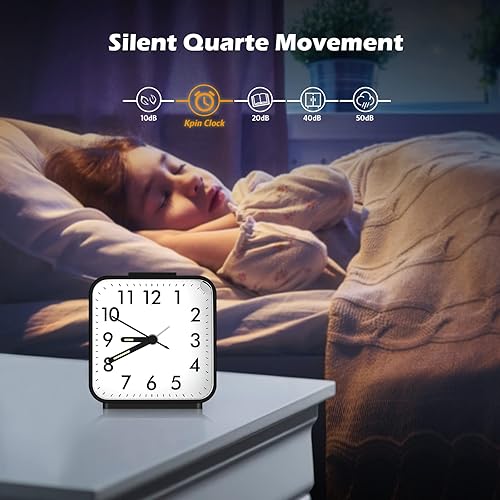 Miniatura 4 de JXTZ Reloj despertador analógico, reloj de noche alimentado por batería, reloj de viaje silencioso sin tictac con luz nocturna, repetición, fácil de