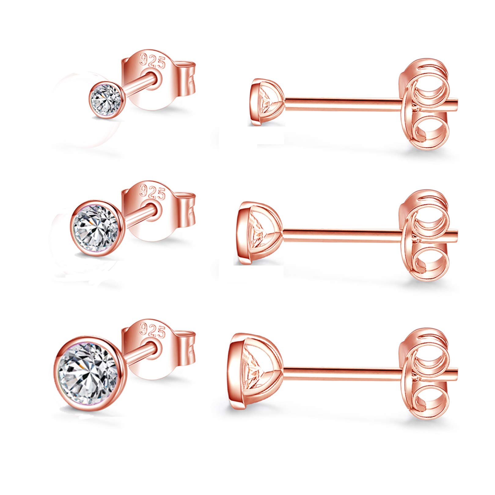 Silber 925-3 Paar Klein Sterling Silber Ohrringe Set mit Zirkonia Knorpel Funkelnd Unendlichkeit Ohrstecker Schmuck für Oktoberfest Damen Herren Geschenke 2/3/4mm