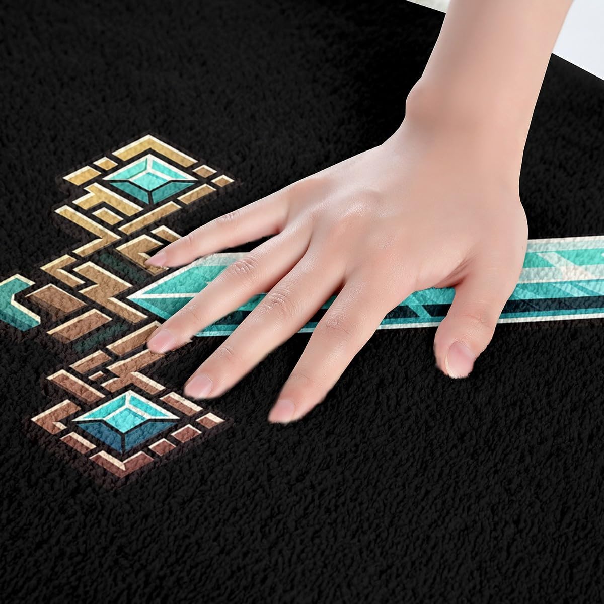 Blue Sword Bath Rug,Pixelated Check Sword Bathroom Mat,Sandbox Block Gaming Bathtub Absorbent Floor Carpets,Kids Boys Modern Black Games Theme Decorative Bath Indoor Doormat,16"x24" image 2