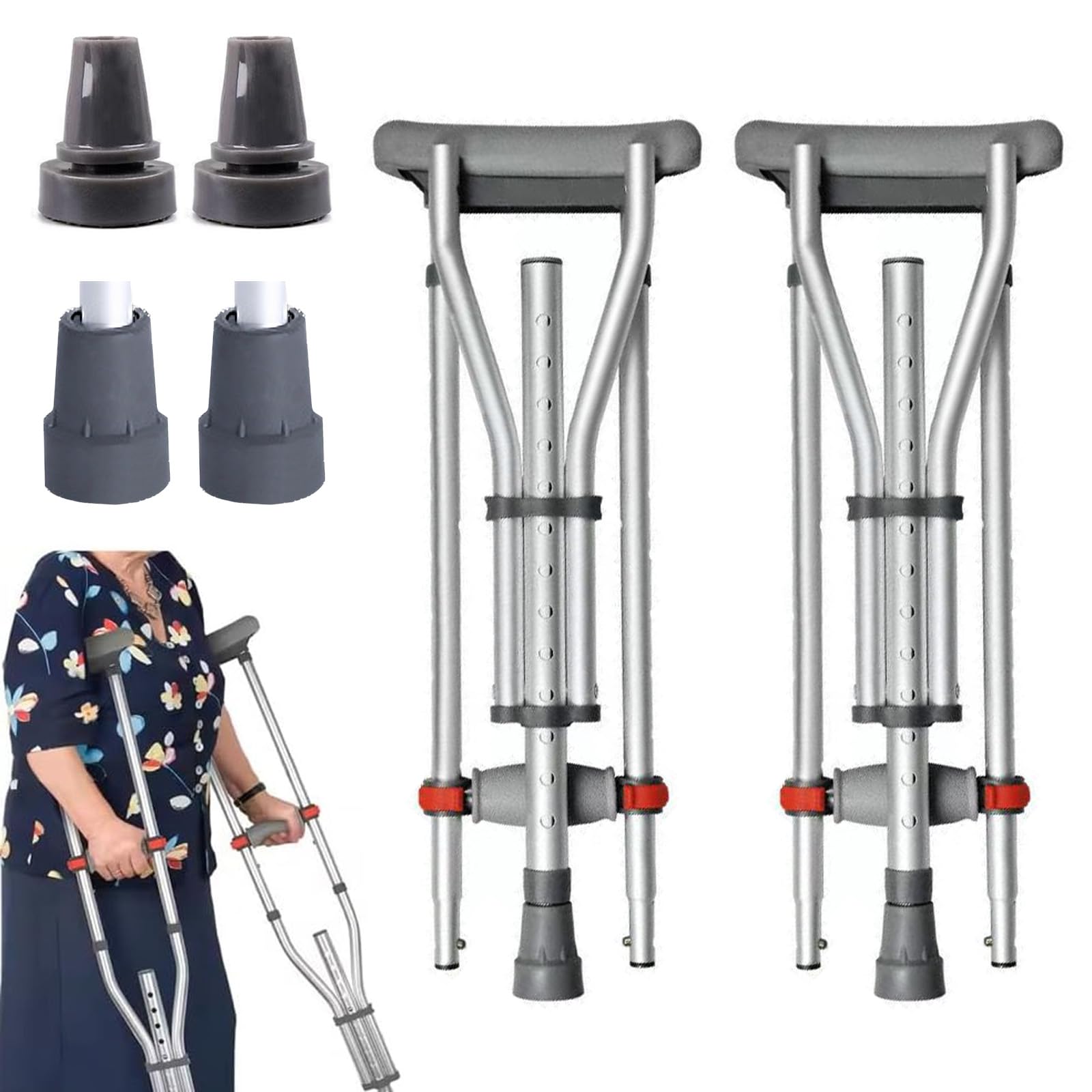 Stampelle ascellari, stampelle, supporto per avambracci, regolabile in altezza, in alluminio, leggeri supporti per avambracci, con morbidi cuscinetti, pieghevole, per anziani e disabili, stampella