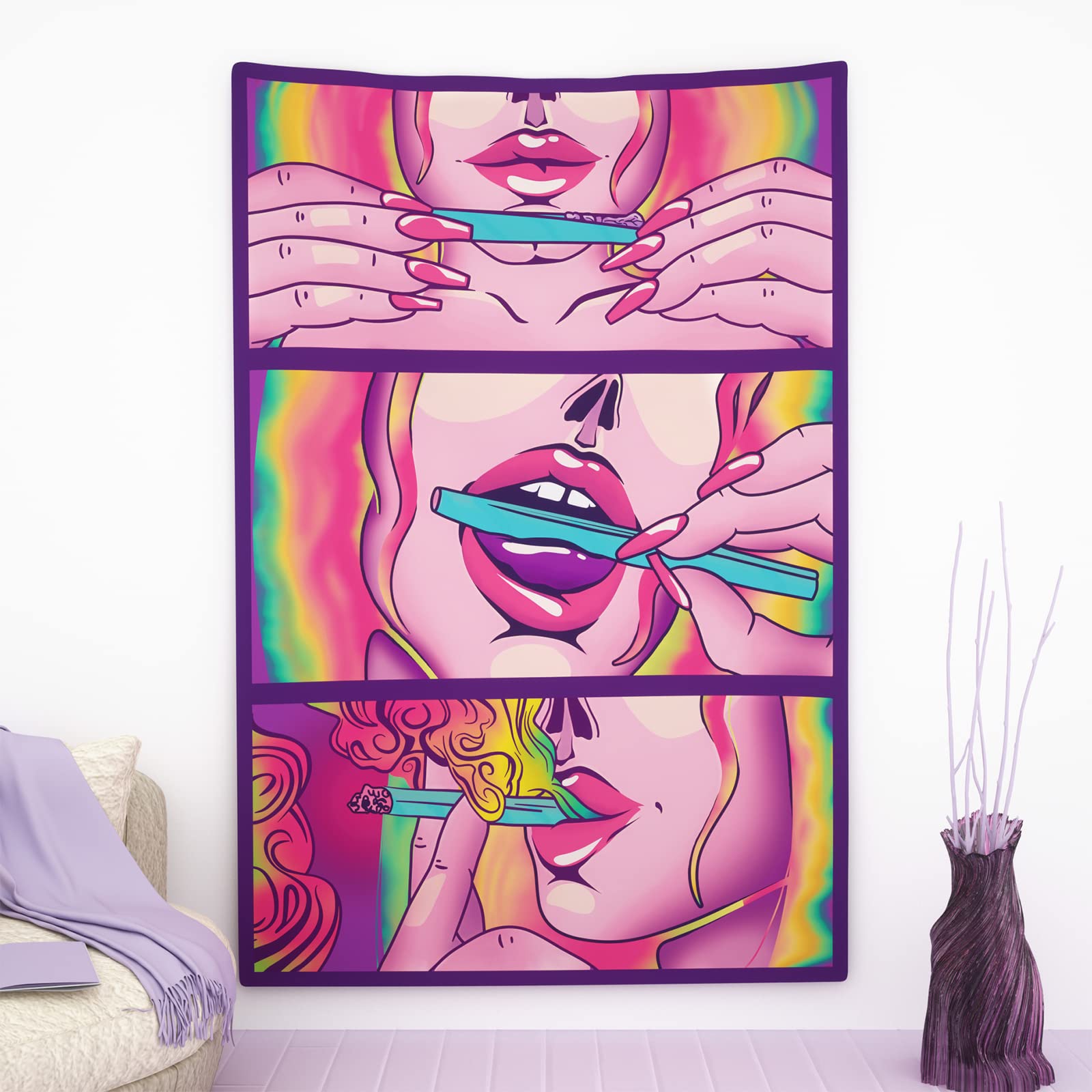 Yisumei Cool Girl Trippy Wall Tapestry For Bedroom Aesthetic - Cool Anime Wall Hanging For College Dorm (L/150X200cm/60X80inch)