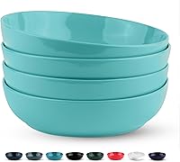 KooK Ceramic Pasta Bowls Set of 4, 40oz Large Capacity Salad Soup Serving Bowls, Microwave Dishwasher Freezer Safe, Light Turquoise