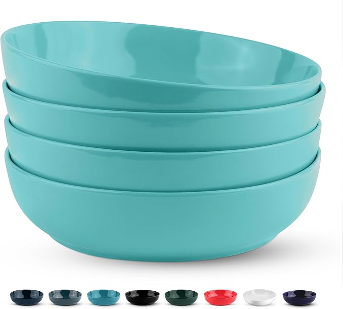 KooK Pasta Bowl, Salad Bowls, Soup, Serving Bowls, Ceramic, Large Capacity, Microwave & Dishwasher Safe, Set of 4, 40 Oz, (Cobalt)