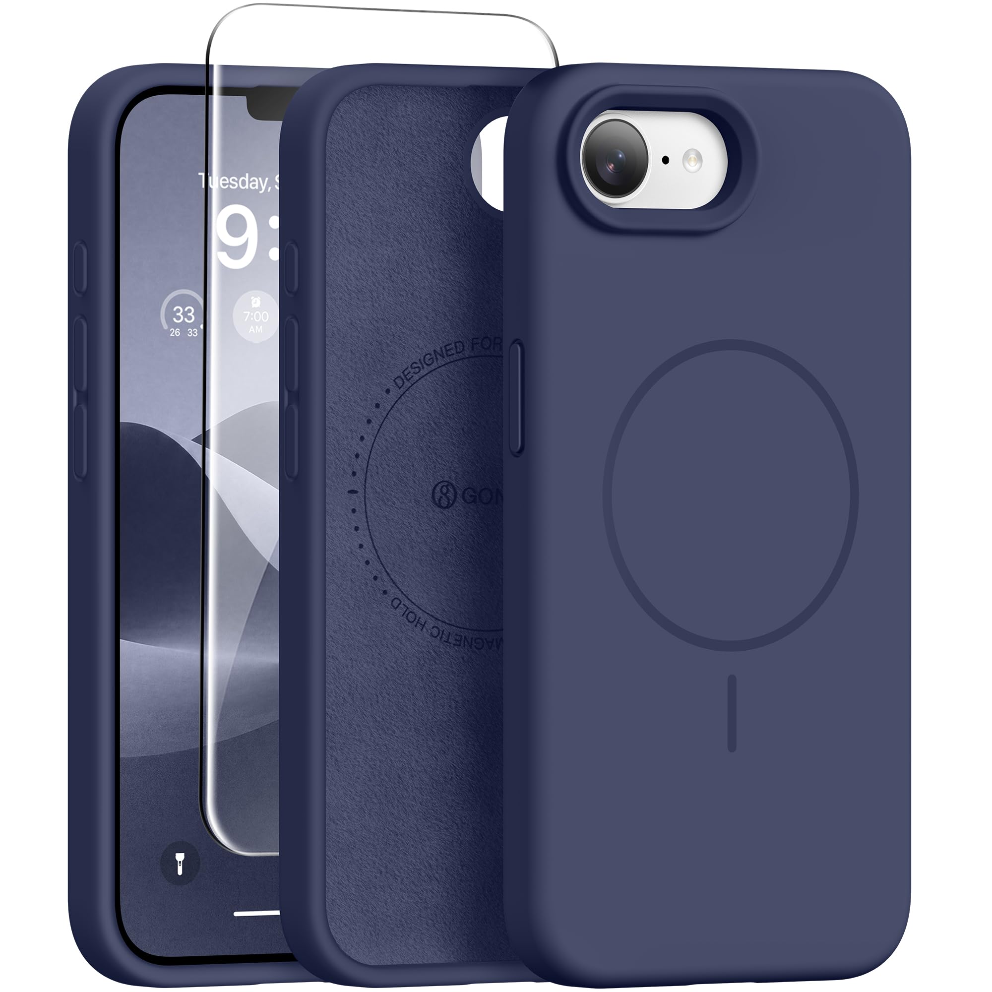 GONEZ Magnetic for iPhone 16e/17e Case, Silicone Cover Navy Blue