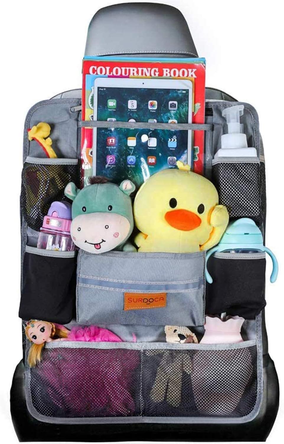SURDOCA Upgraded Car Organizer with 11-inch Tablet Holder, 8 Pockets, Car Seat Protector for Road Trips - Car Storage and Organizers for Kids