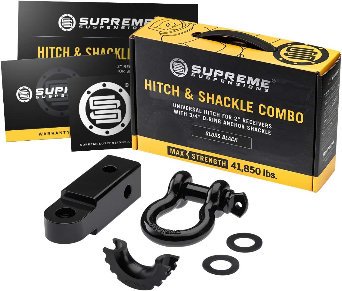 Supreme Suspensions Off-Road Recovery Gear - Universal 2" Shackle Hitch Receiver with 3/4" D-Ring Anchor Shackle Set - 41,850lbs Shackle MAX Break Strength - Mystery Box Included with Purchase