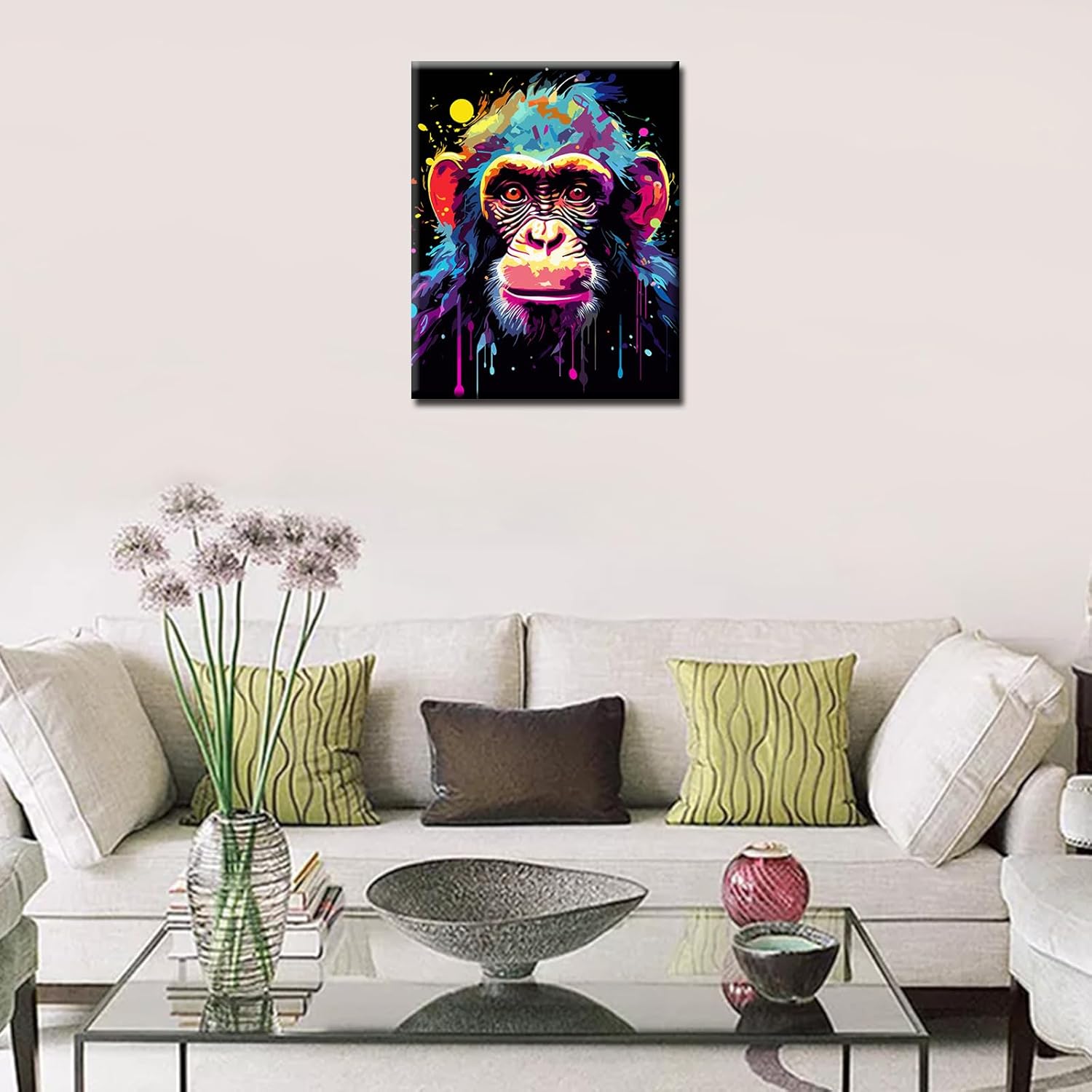 Tucocoo Graffiti Monkey Paint by Numbers Kits with Brushes and Acrylic Pigment on Canvas Painting for Adults, Animal Realistic Cartoon Style Colourful for Home Wall Decor Gifts 16''x20'' (DIY Framed)