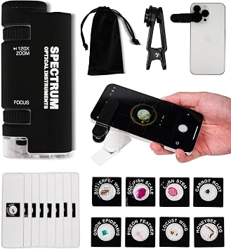 EasyMicro LED Lighted Pocket Microscope 60-120X Magnification Black Color
