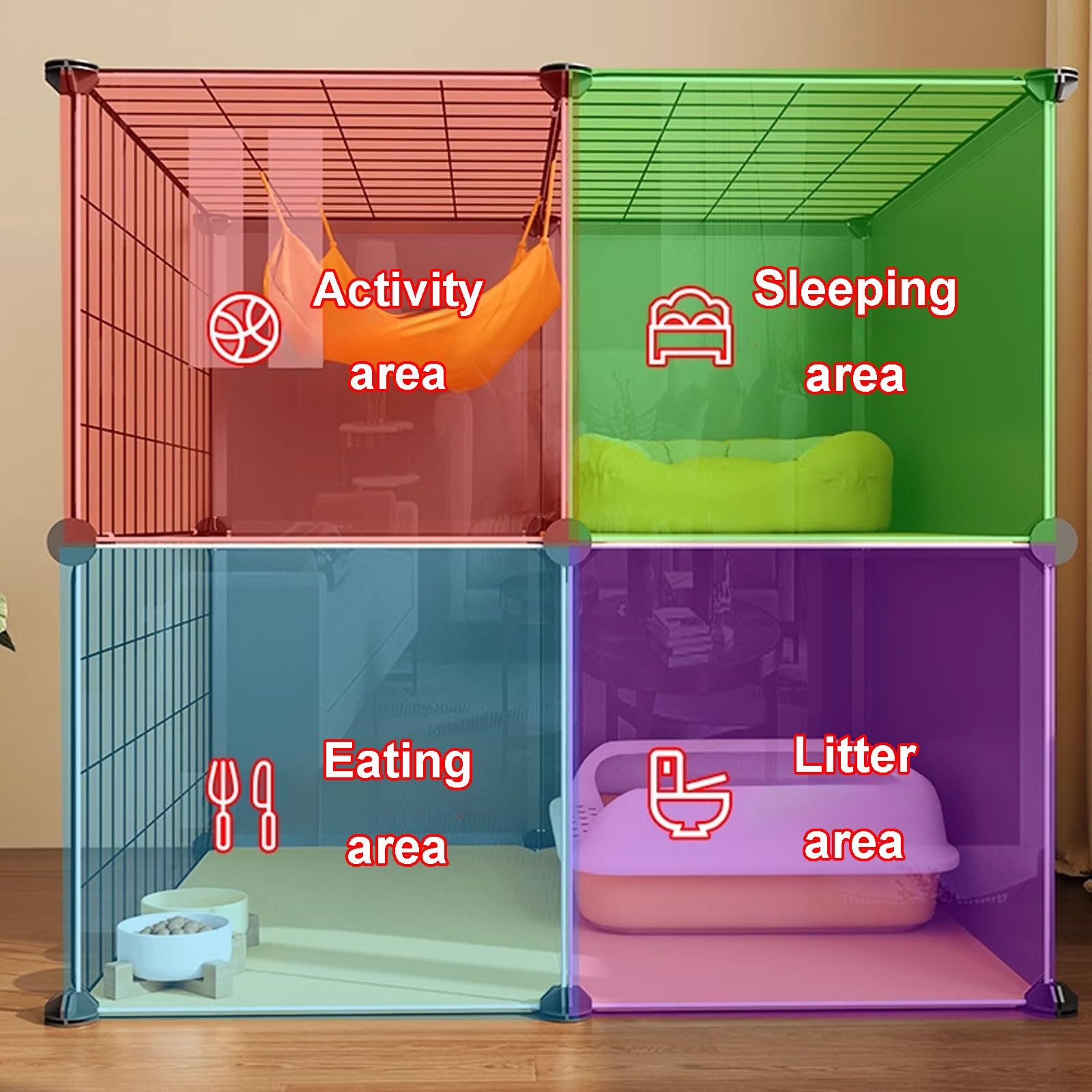 Cages pour Chats Noirs d'intérieur, enclos pour Chats Catio, Parc pour Chats avec Couvercle, Cage à roulettes pour furets, Chinchillas, Lapins et Petits Animaux (106 x 46 x 82 cm)