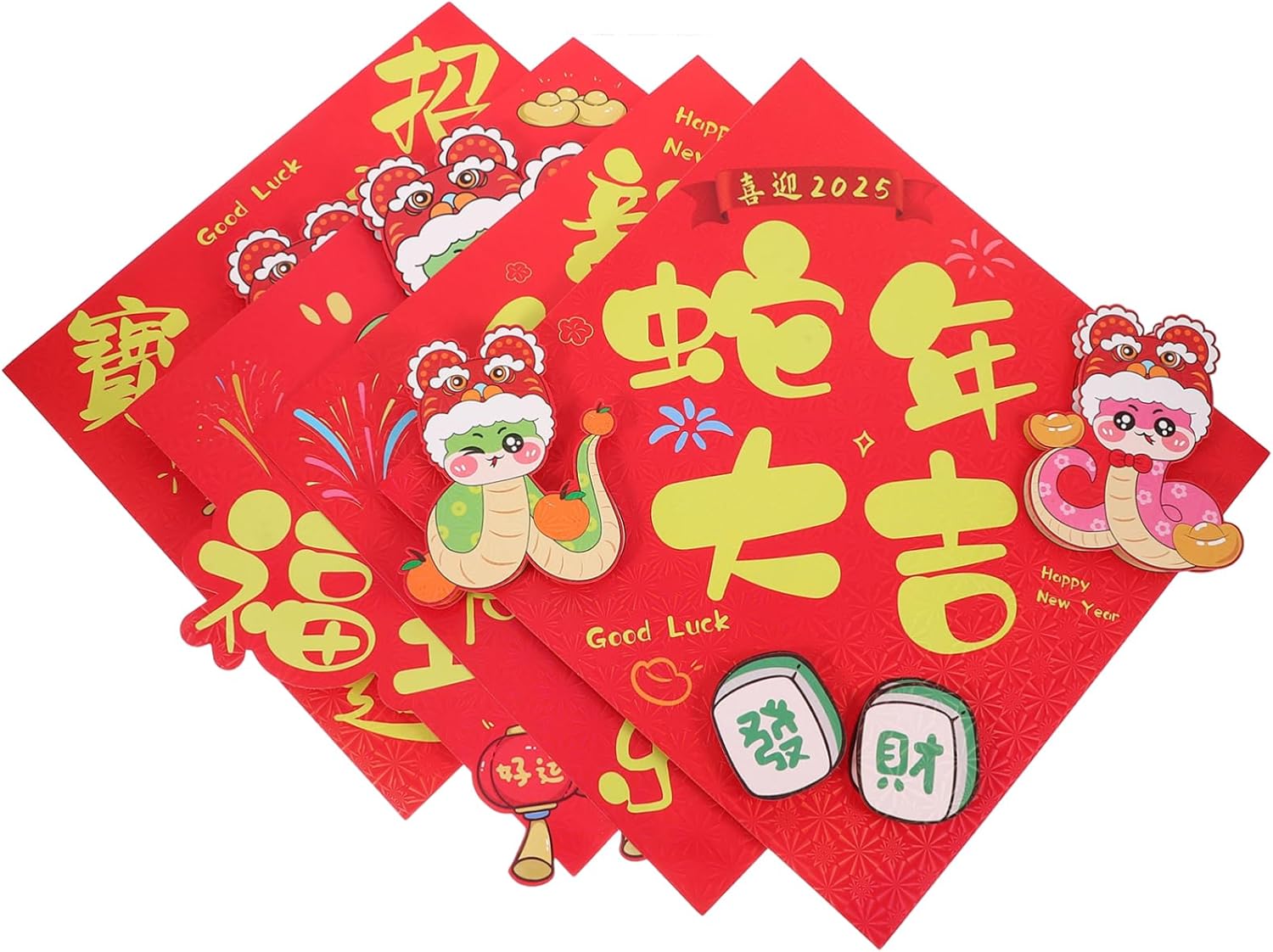 4pcs Cartoon Fu Character Wall Decor for Chinese Year Celebration Spring Festival Window and Door Signs Easy to Apply Auspicious Design for Luck and Prosperity