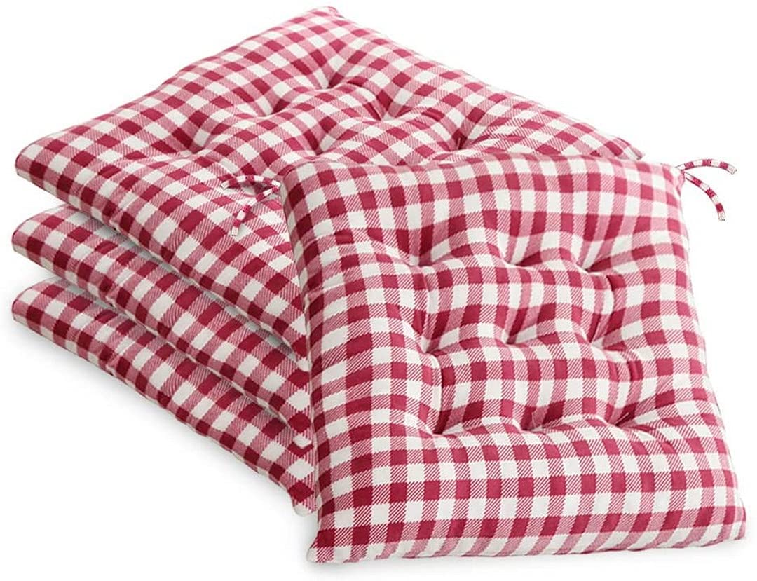 AOOPOO Set of 4 Chair Cushion Pads, Square Plaid Chairs Seat Pad for Kitchen/Dining/Garden Seat Cushions with Ties, 16" x 16" Thick Soft Comfy Seating for Indoor/Outdoor Decorations (Red and White) — image 1