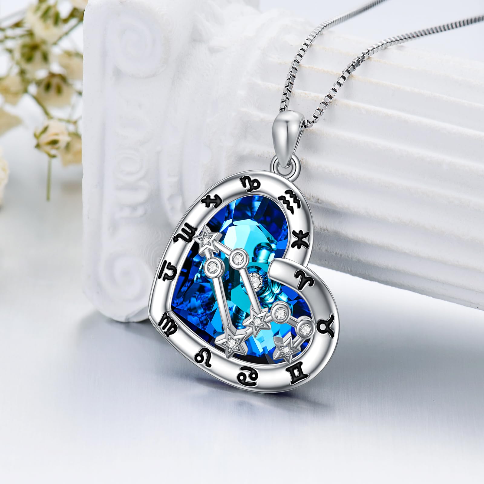 Damen 12 Sternzeichen Kristall Halskette 925er Sterling Silber Horoskop Geburtsstein Anhänger Kette Sternbilder Astrologie Schmuck Geschenke für Frauen Mädchen