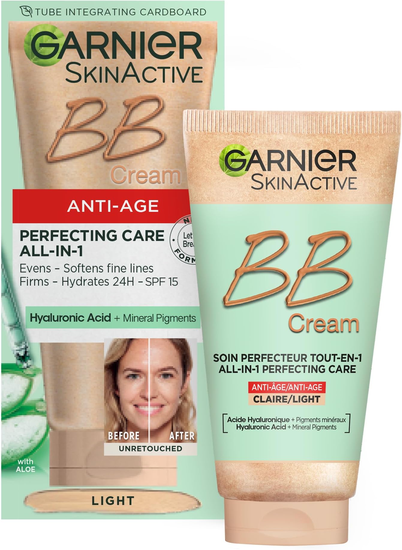 SkinActive Anti-Age BB Cream, Shade Light, Tinted Moisturiser SPF 15, Softens Fine Lines & Firms Skin, With Hyaluronic Acid, Aloe & Mineral Pigments, 50 ml