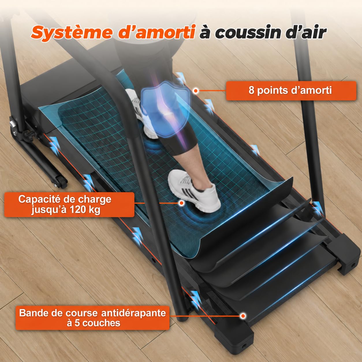 Tapis de Marche Senior, Longues Barres de Maintien, Grand écran LED, 135 kg