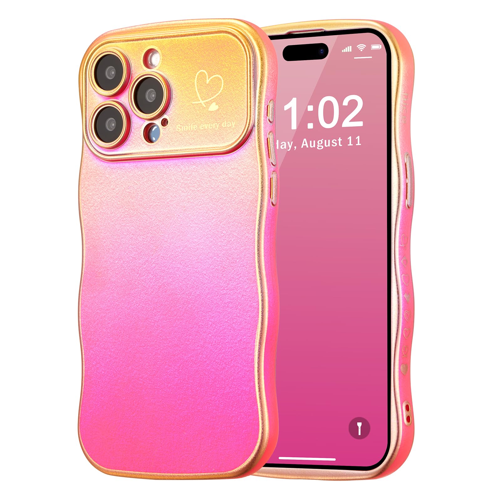 ZTOFERA for iPhone 13 Pro Max Case 6.7",Cute Curly Wave Frame Case with Love Heart Pattern,Iridescent Plating Edge Case with Full Camera Protection