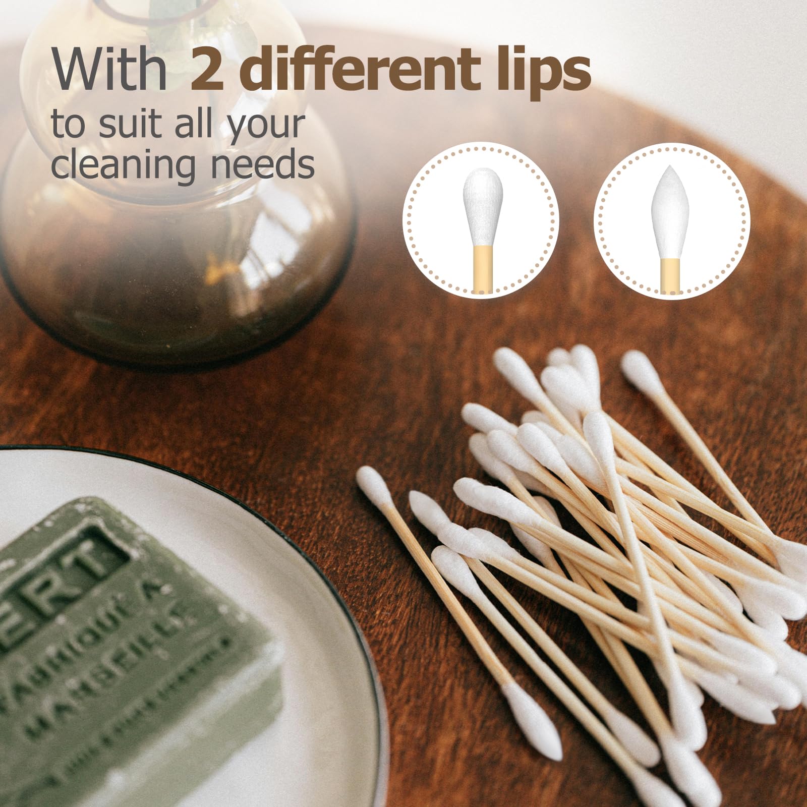 500 Count Cotton Swabs,Round & Pointed Tip Cotton Swabs,Double Precision Tips for Personal Care and Makeup Wooden Cotton Sticks with Storage Box