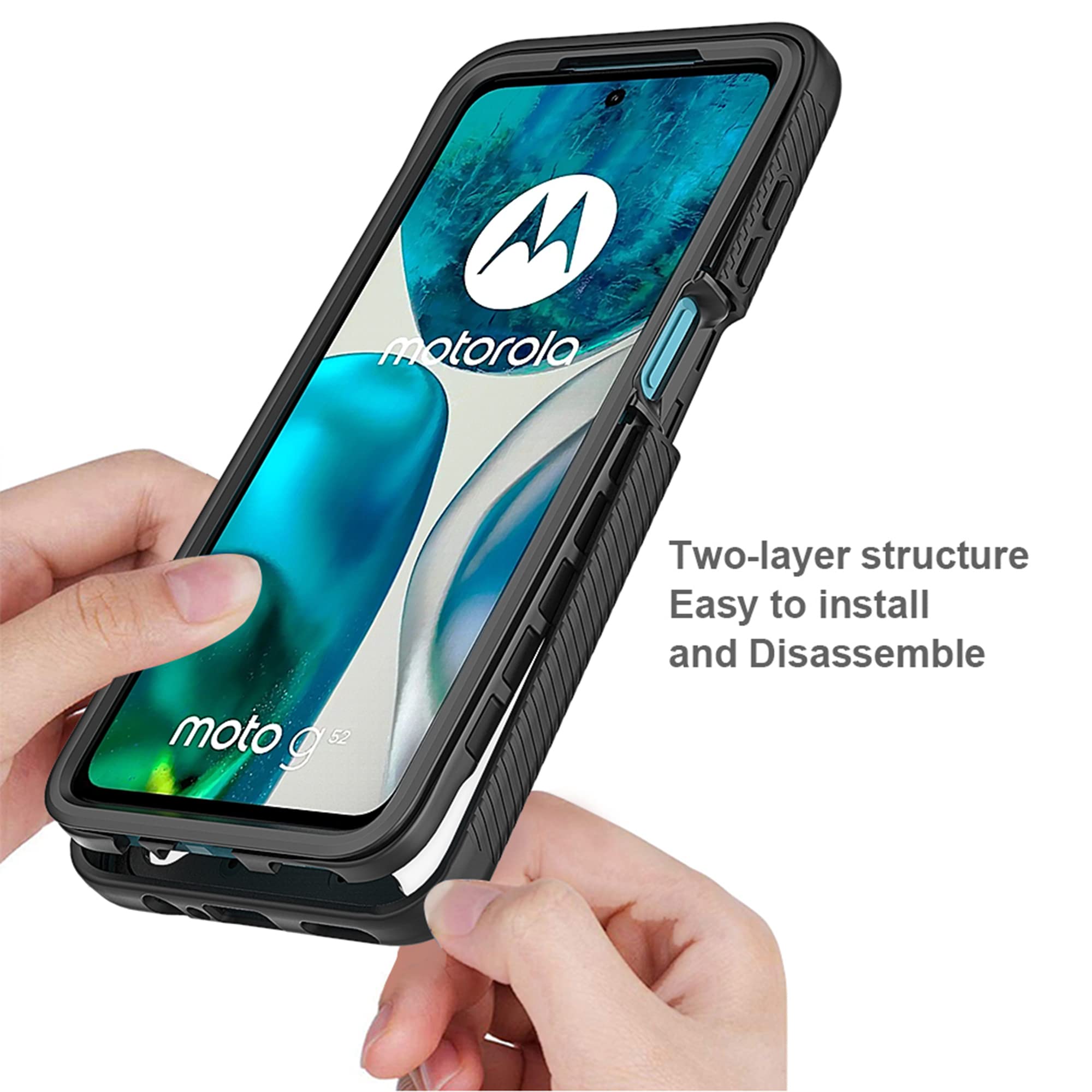 MAOGE Cover per Motorola Moto G52 / Moto G82, Antiurto Protezione Silicone con Supporto Pieghevole Nascosto Kickstand Rugged Custodia Case - Nero