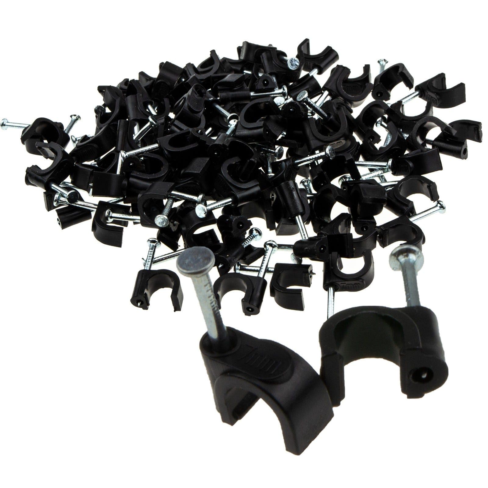 B&Q -  Round Black 7mm Cable Clips Secure Fastenings Cables (100 Pack)