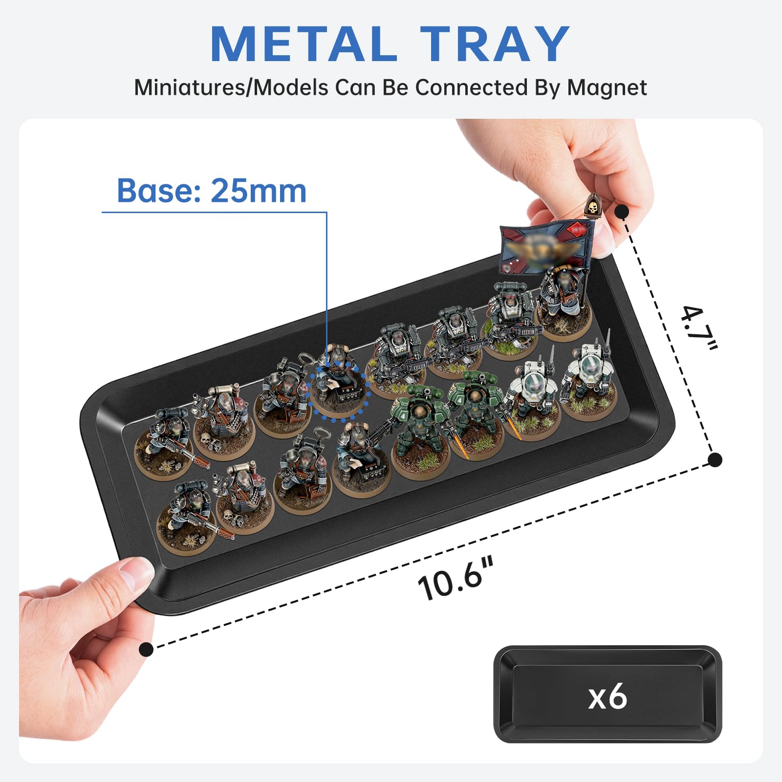 Custodia per il trasporto di miniature con serratura, 6 vassoi magnetici in metallo e telaio in lega di alluminio, colore nero, di piccole dimensioni