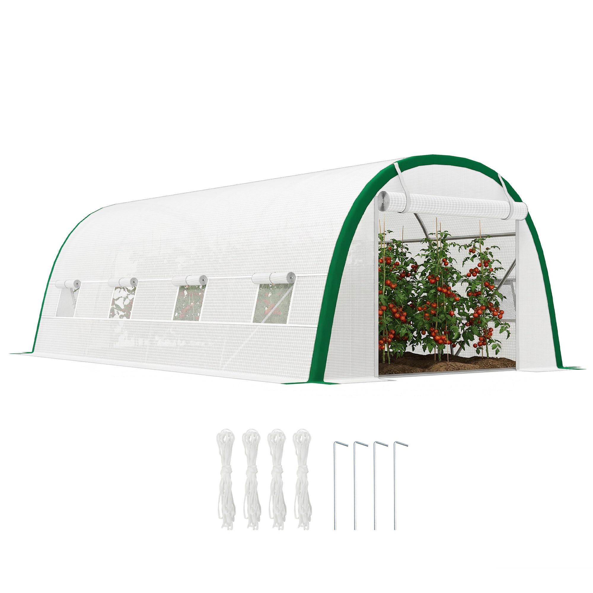 Outsunny 6 x 3 m Walk-in Polytunnel Greenhouse Warm House Tunnel Tent White