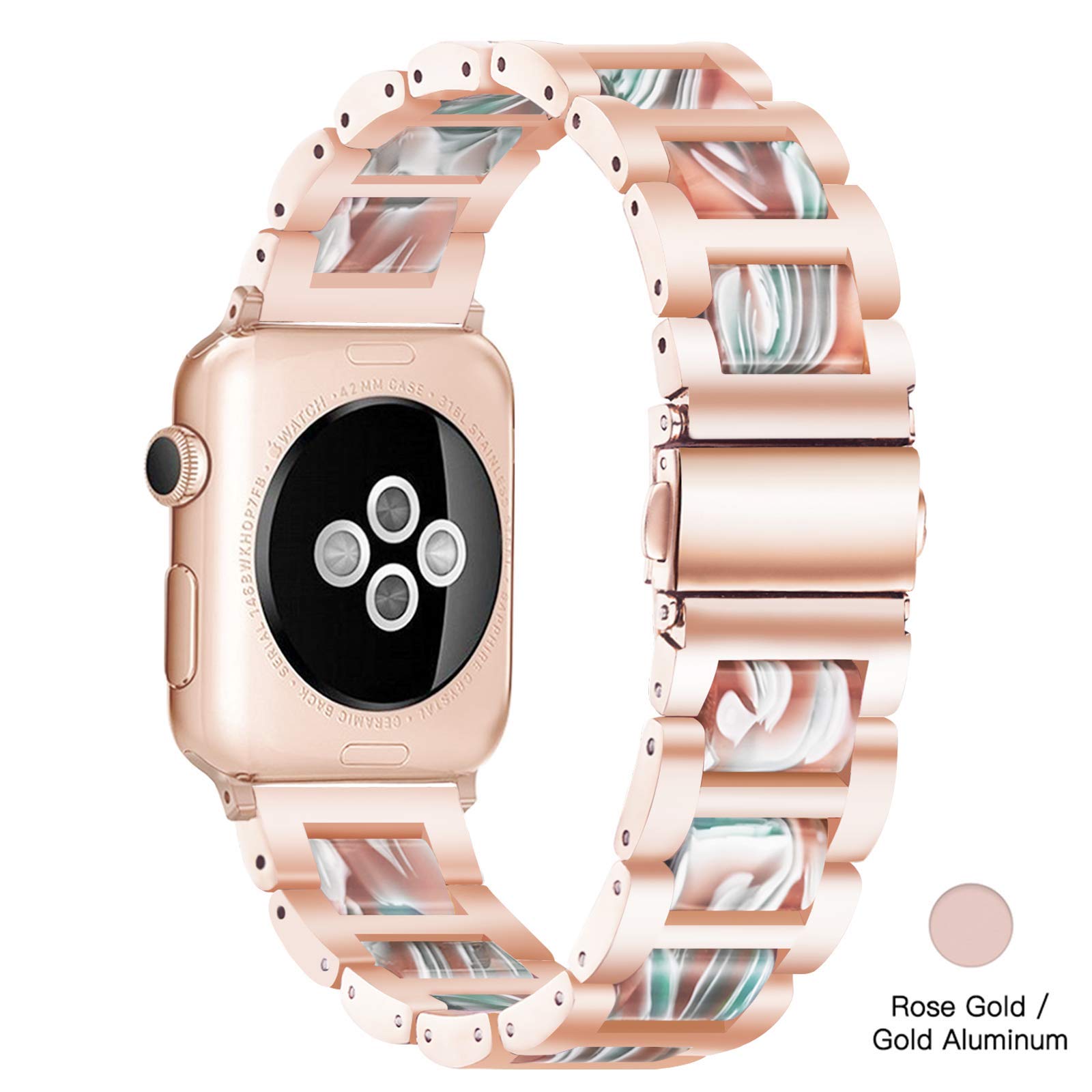 Light Apple Watch Band - Resin with Stainless Steel Luxury iWatch Bands for women Comfortable Compatible with Apple Watch Series 9 8 Series 7 Series SE 6 5 4 3 2 1(Rose-Emerald Red, 38mm/40mm/41mm)