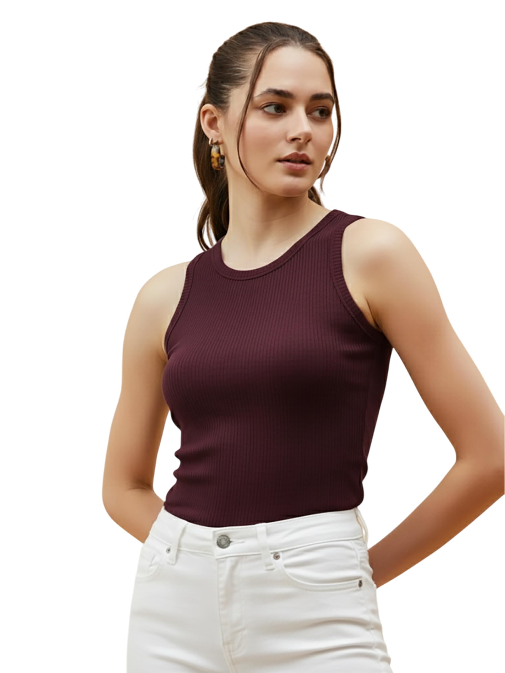 Soft Cotton Premium Comfort Ribbed Slim Fit Tank Top for Women | Crew Neck | Sleeveless | Tank Tops for Women | Women's Top | Ideal for Daily & Casual Wear