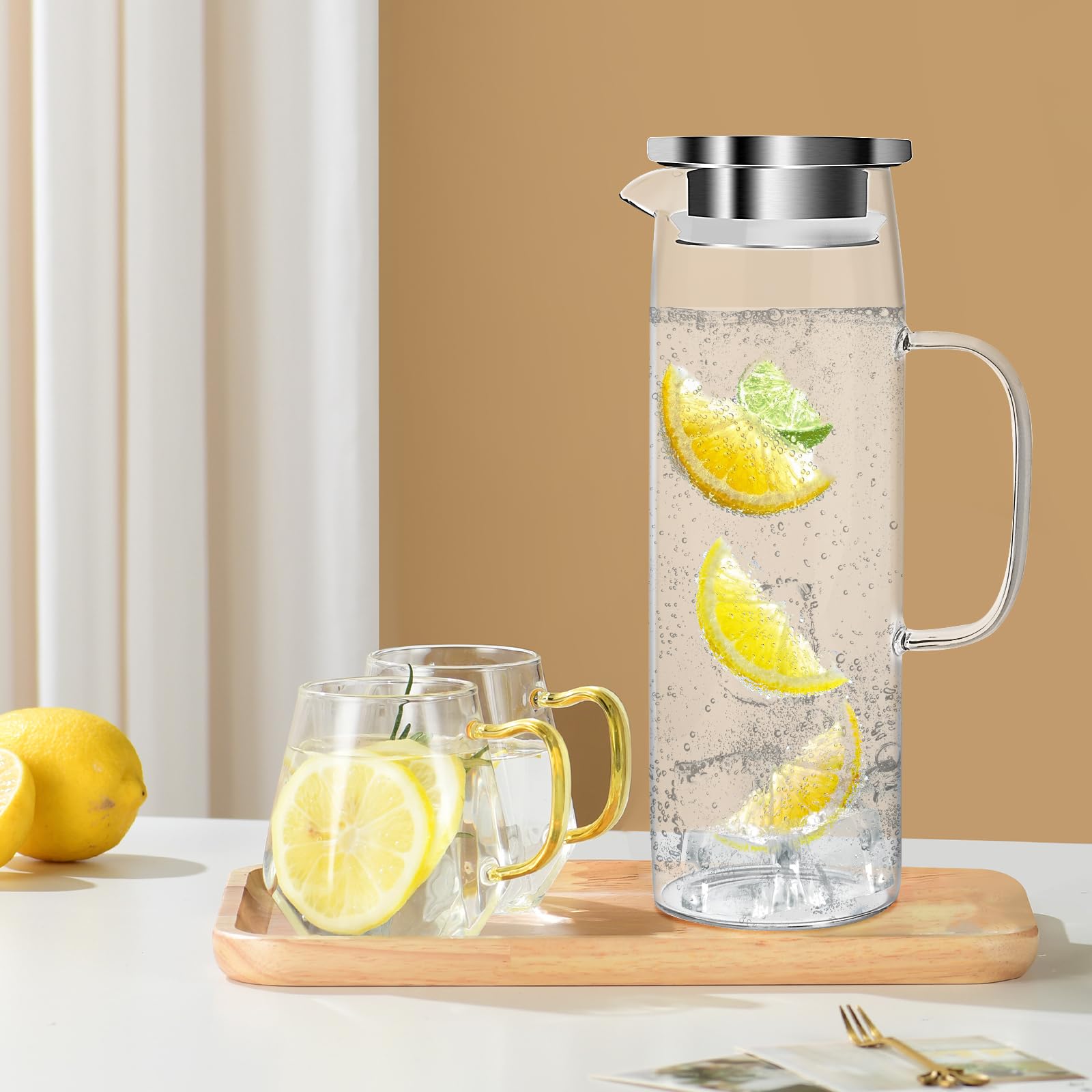 Caraffa In Vetro Da 1,5 Litri Con Coperchio In Acciaio - Per Acqua, Th&eacute; Freddo E Bevande