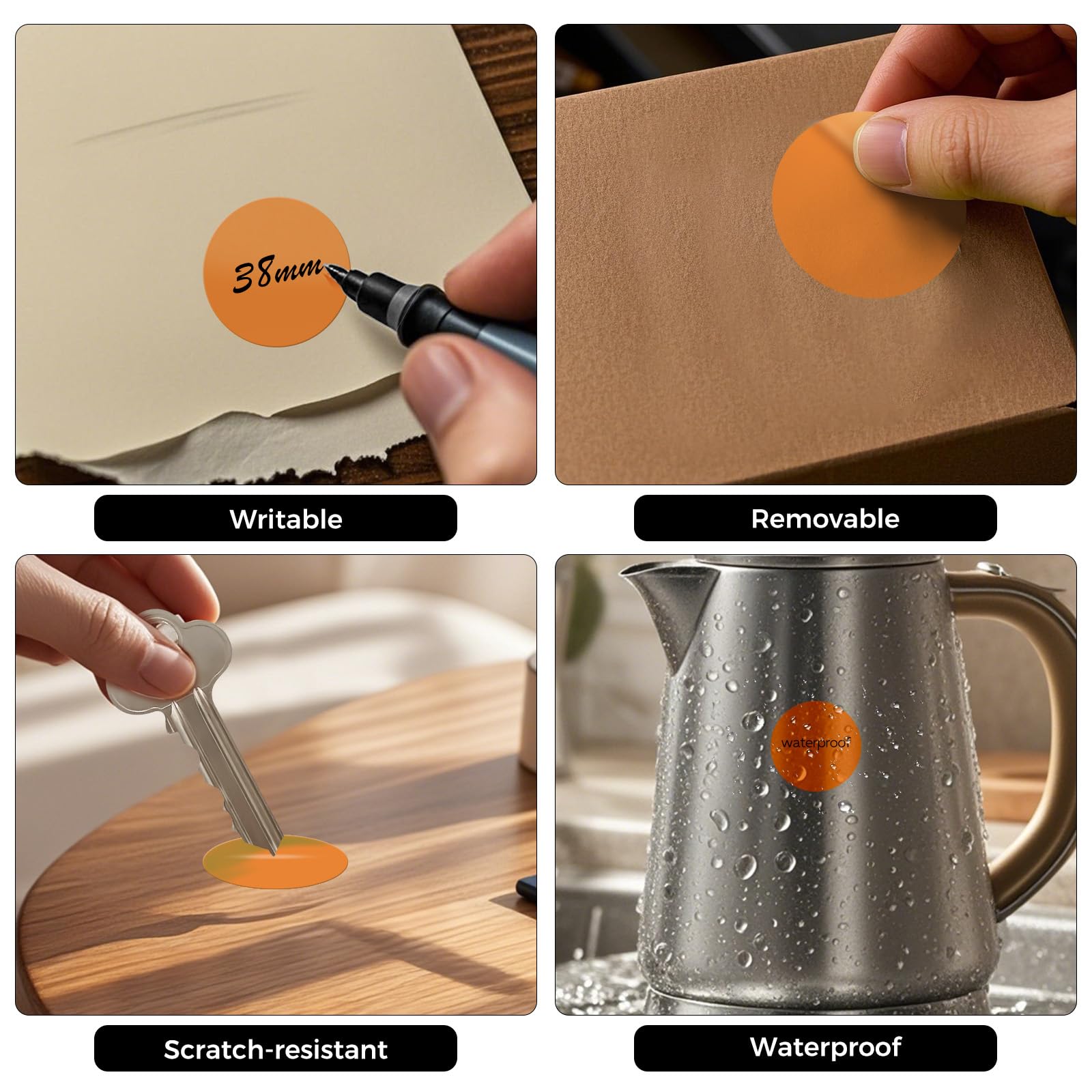 FINDAT 1000PCS Orange Round Labels 38mm Colour Coding Circle Stickers Vinyl Removable Waterproof Name Tags for Envelopes Sealing Bottle Jar - Image 3
