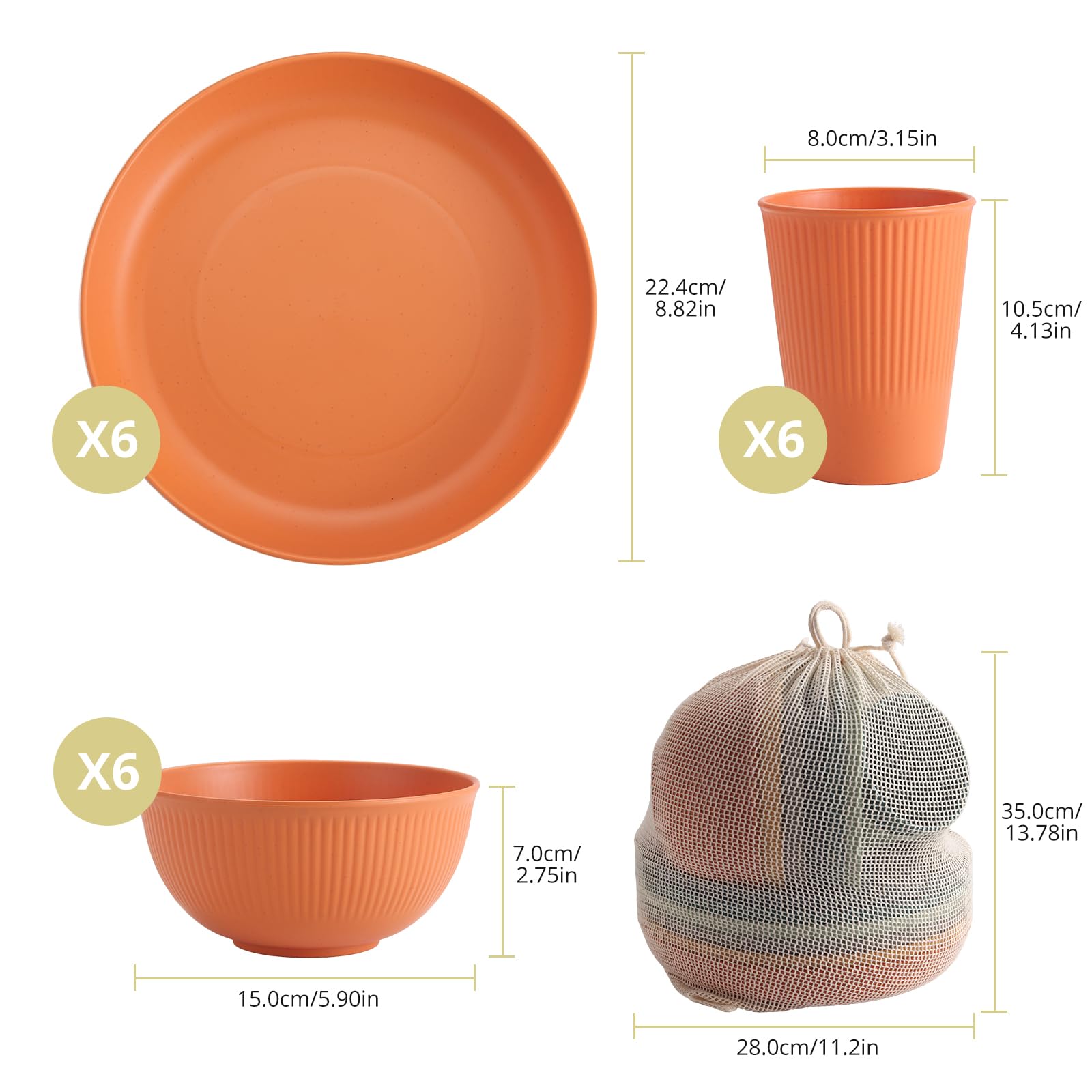 Anbte Set Posate da Viaggio 18 Pezzi Infrangibili, Leggere e Compatte Riutilizzabile Nel Microonde per Campeggio/Picnic - Piatti, Forchette, Coltelli,Lavabili in Lavastoviglie