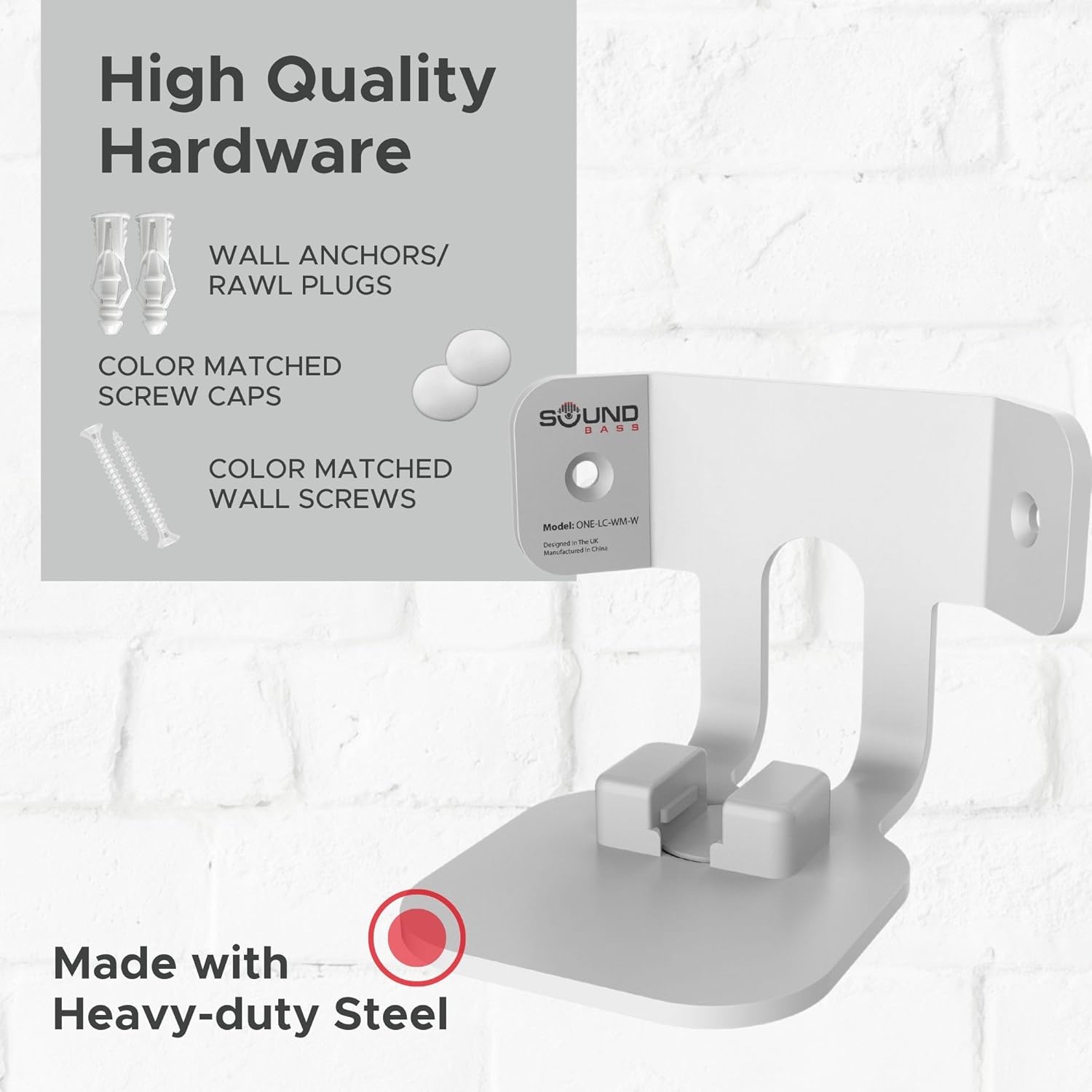 Sound Bass ONE Corner Wall Mount Bracket - Low Profile, White, Single (1pc), Complete with All Mounting Hardware Compatible with Sonos ONE, ONE Gen 2, ONE SL & Play:1 Speaker