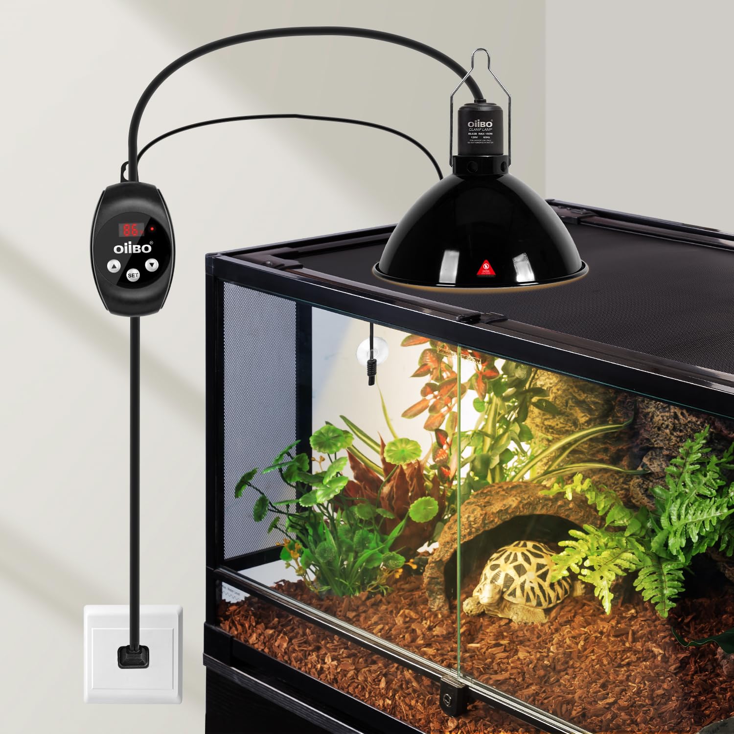 Oiibo Reptile Light Fixture with Dimming Thermostat, 8.5 Inch Dome Lamp Cap Reptile Heat Lamp Fixture,Terrariums Light Fixture for UVB Bulb Basking Heat Bulb, Max 150W - image 8