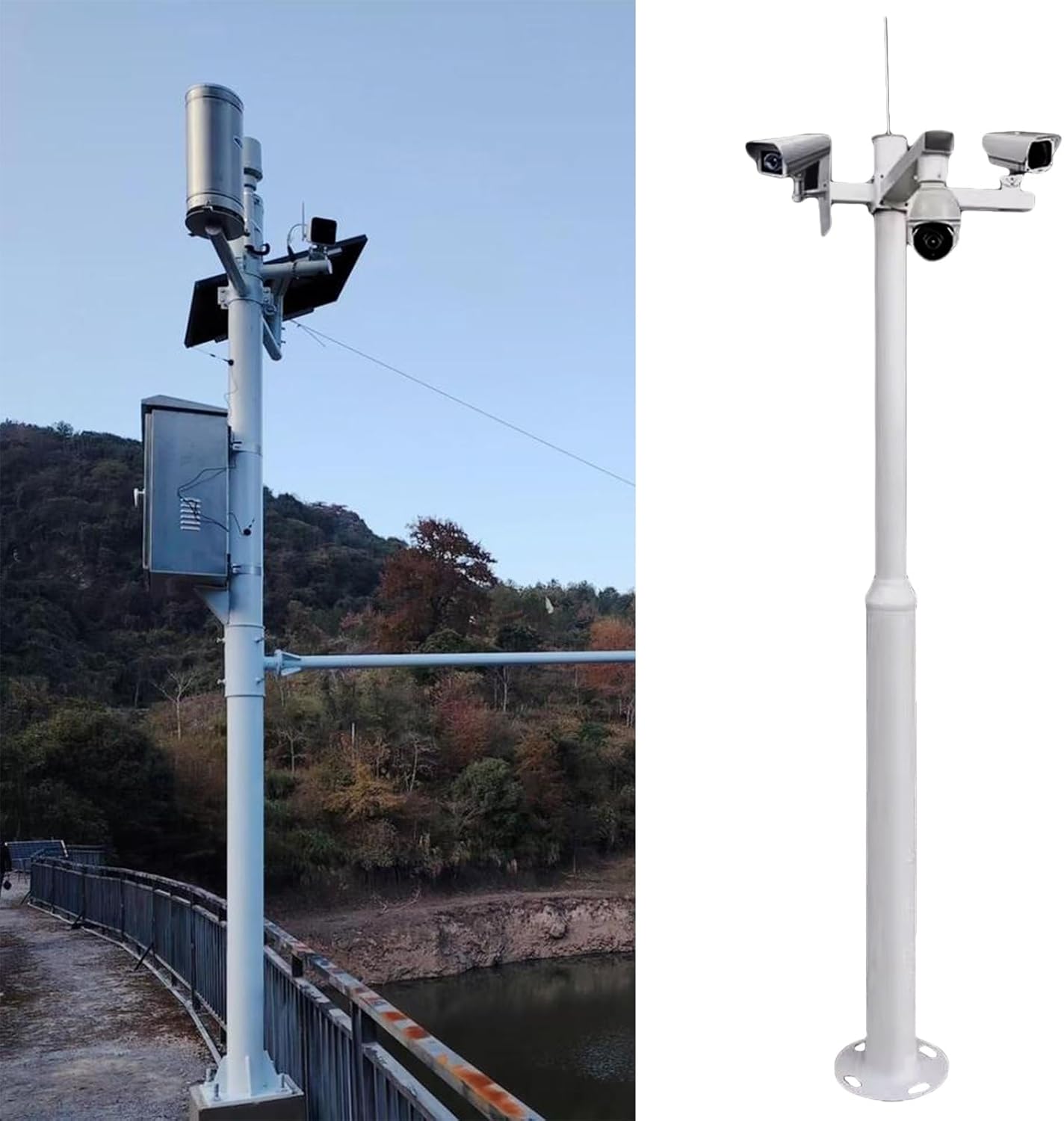 ERRULAN Tall Security Camera Pole Outdoor with Lightning Rod, Weatherproof Aluminum Extension Pole for Surveillance Cameras, Multi-Camera Mounting Post(Black,Height 4.5m/14.8 ft)