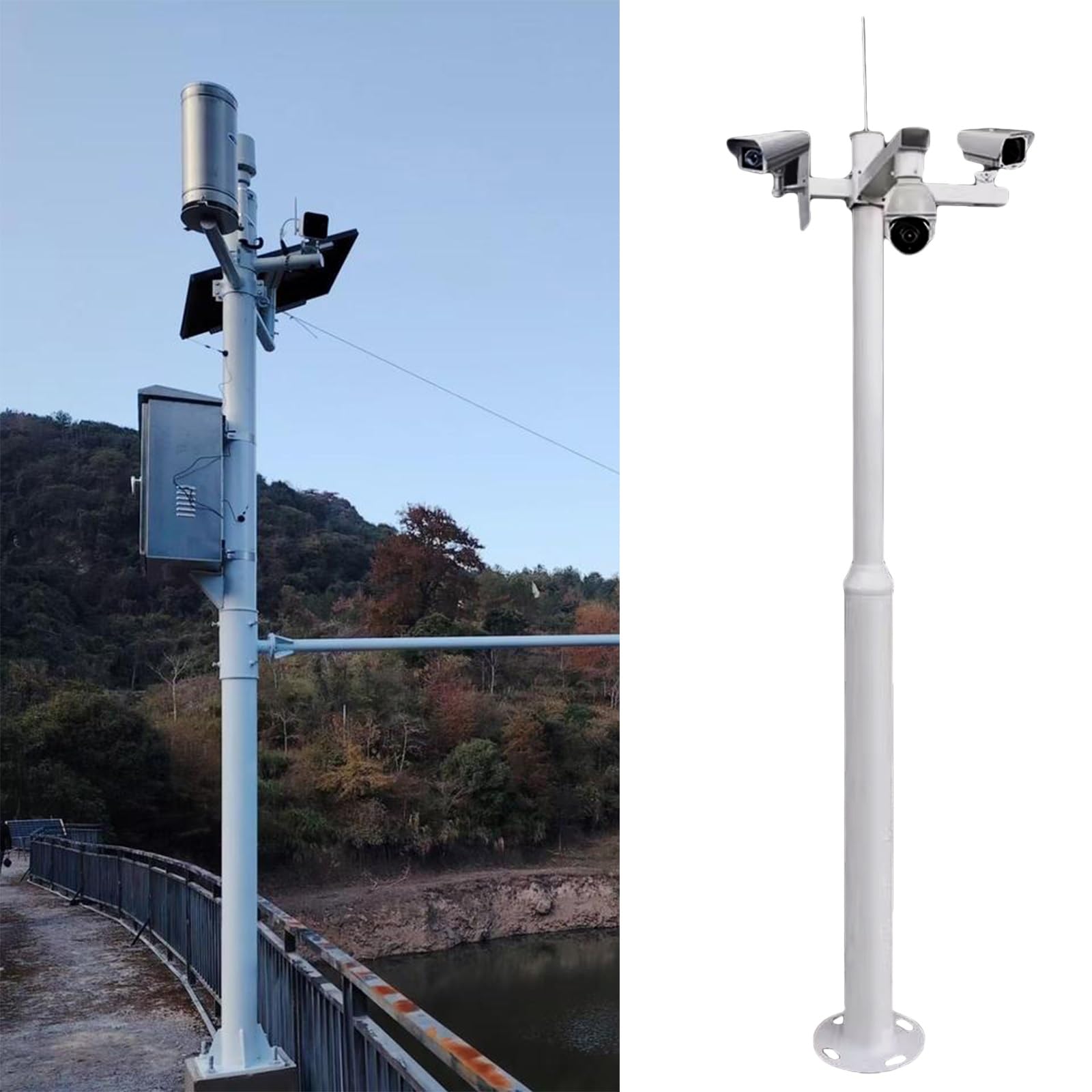 Wysoki słupek kamery do użytku na zewnątrz z piorunochronem, odporny na warunki atmosferyczne, aluminiowy słupek Exteon do kamer monitorujących, słupek montażowy do wielu kamer (czarny, wysokość 5,5 m