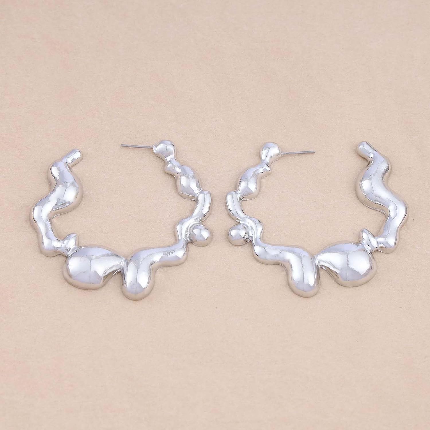 Punk Irregular Hoop Earrings Large Circle Hoop Earrings Silver C Shape Earrings Exaggerated Geometric Earrings Jewelry for Women - Image 5