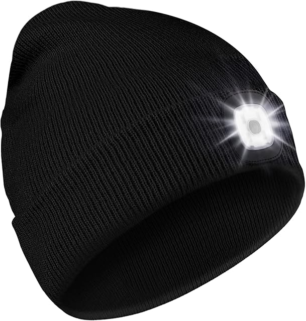 Deilin Upgraded LED Lighted Beanie Cap with USB Rechargeable LED Hat, Adjustable Brightness Headlamp Winter Lighted Beanie Cap,Birthday Gifts for Adults