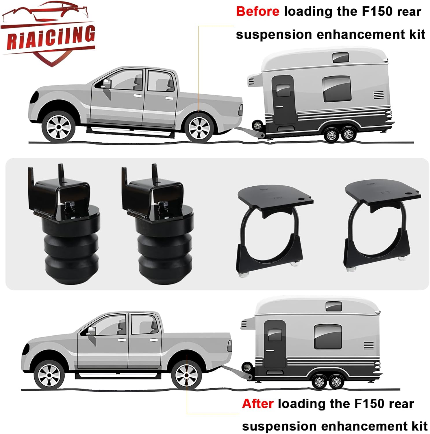 F150 Rear Suspension Enhancement System Compatible with Ford F-150 2WD 4WD 2015-2022 up to 8,600 lbs Rubber Helper Spring Kit