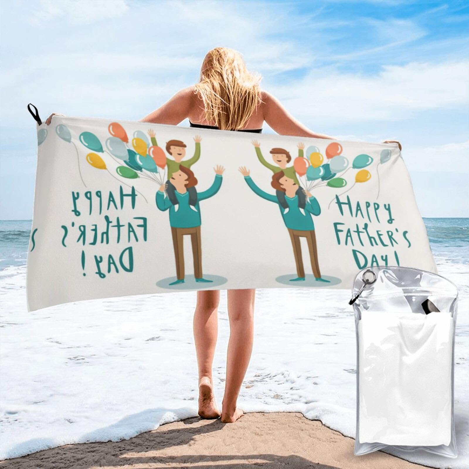 WYCZHY Happy Fathers Day By Son Print Beach Towel Soft Quick Dry For Spa Pool Gym Vacation Travelers Women Men Adults Sauna Gift