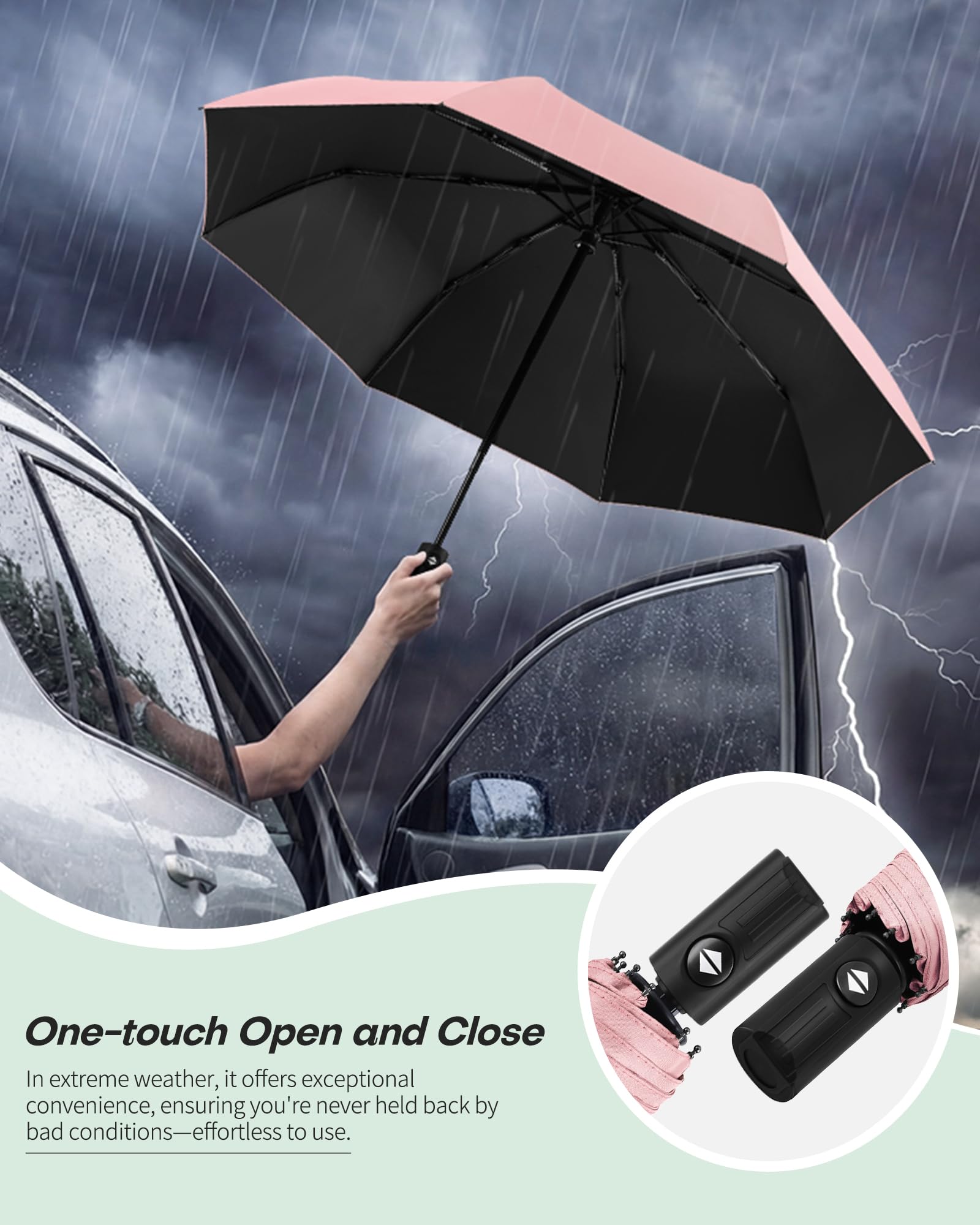 HIPPIH Compact Travel Umbrella for Rain - Windproof Automatic Umbrellas, UV Umbrella for Sun Protection with Black Anti-UV Coating, Portable Small Umbrellas for Backpack, Car, Walking, Kids, Women - 3