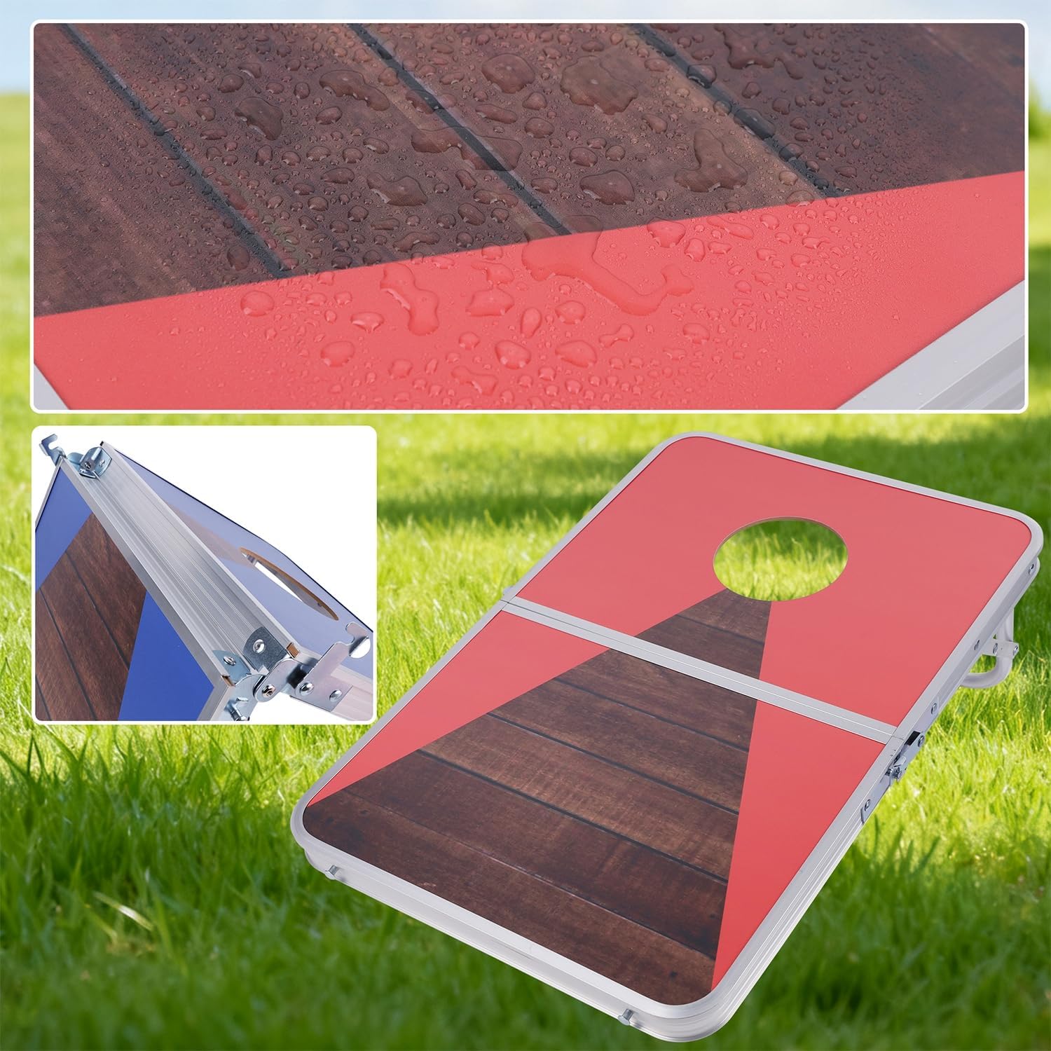 Juegoal Portable Cornhole Board Set for Kids Teens & Adults, 24x16 Inch Foldable Corn Hole Games with Bean Bags & Carry Bag, Lightweight Aluminum Alloy Travel Size Cornhole Set for Outdoor Games Beach