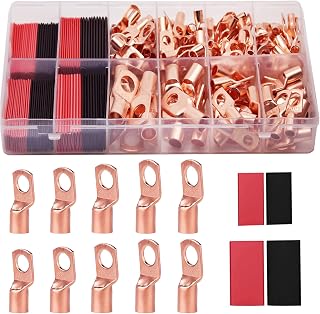 TKDMR 160Pcs Copper Wire Lugs AWG 2-12 Ring Terminals with Heat Shrink Tubing Kit - Battery Cable Ends Assortment
